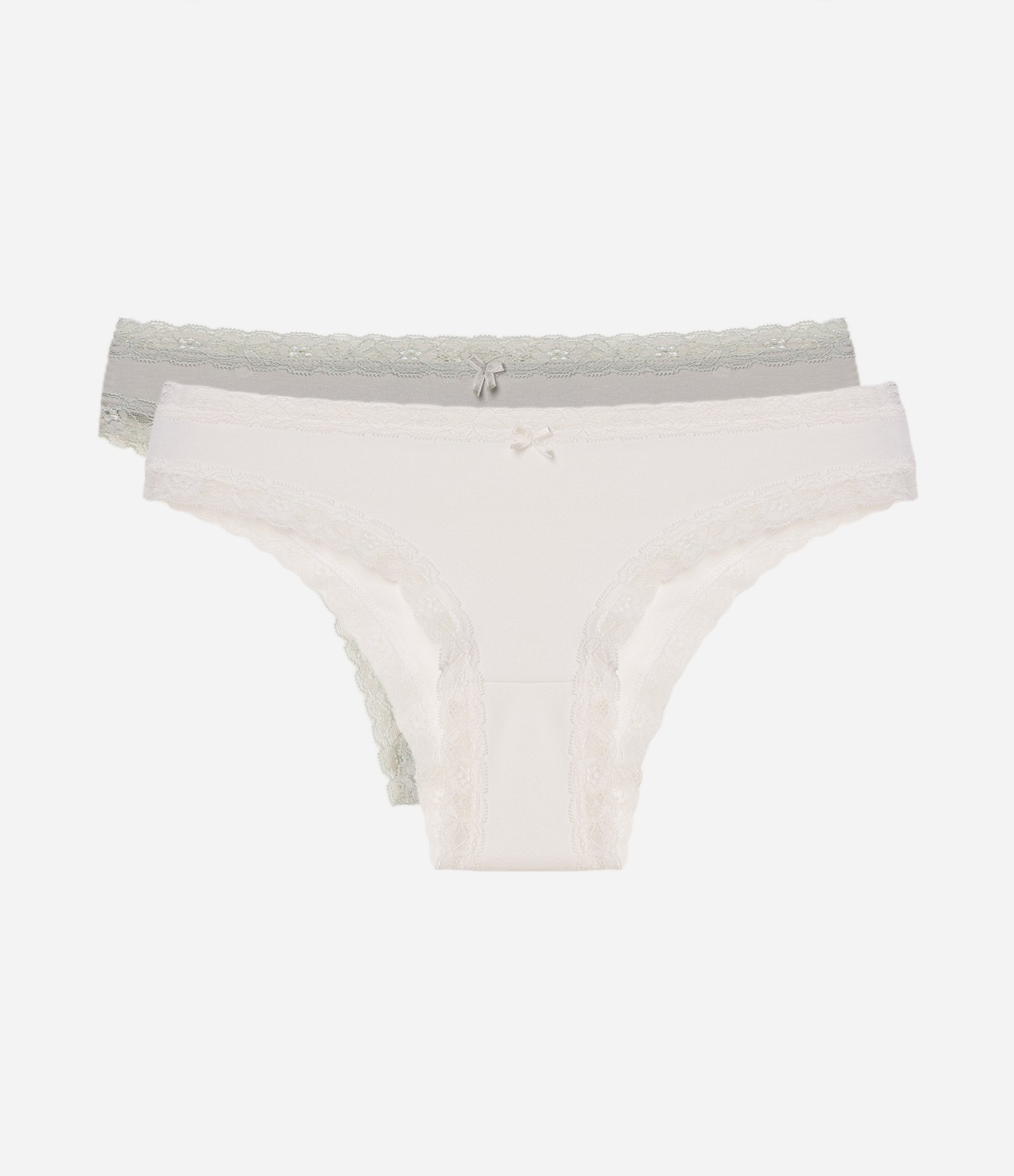 Kit 02 Calcinhas Biquíni com Detalhes em Renda Branco/Cinza 1
