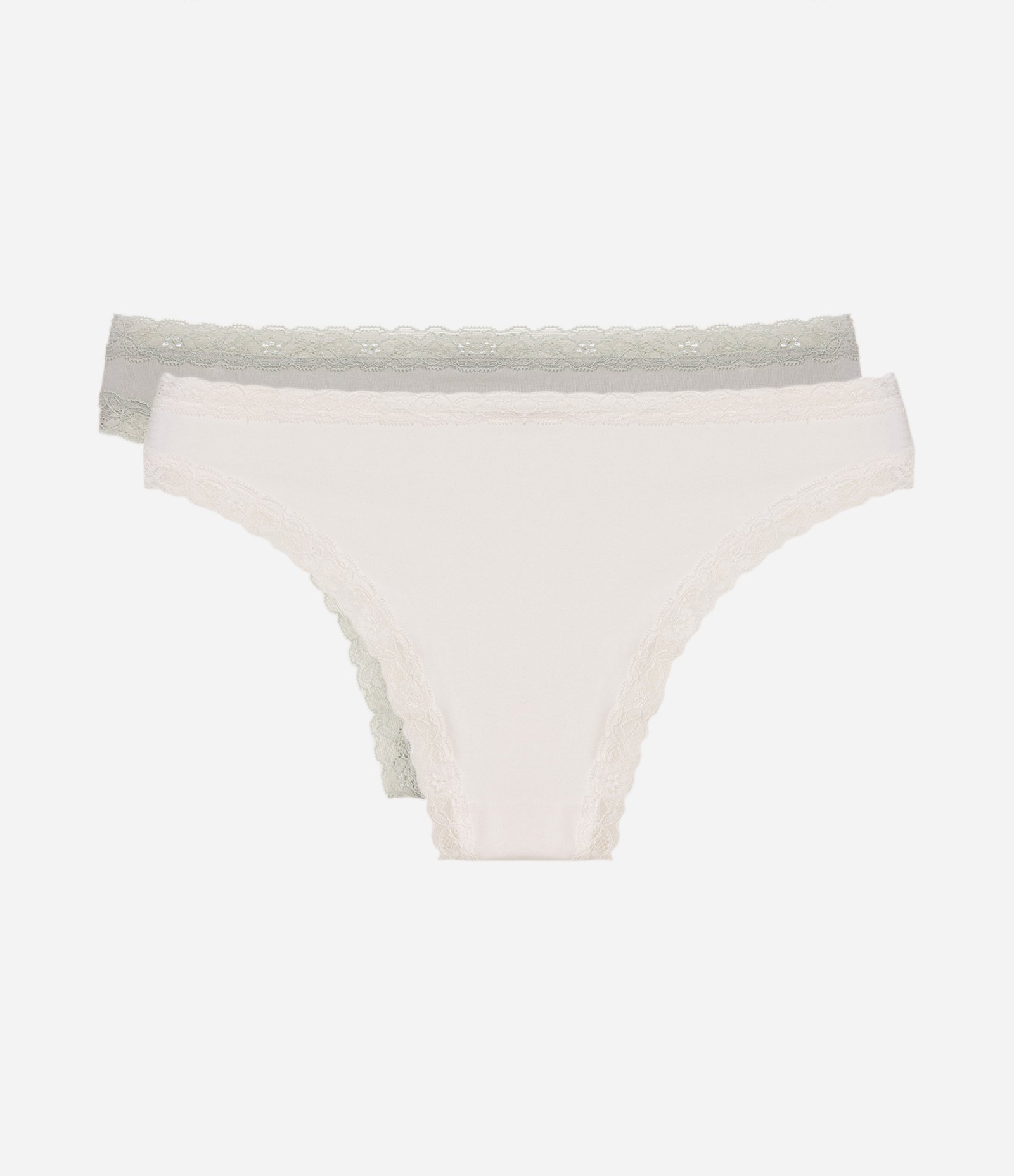 Kit 02 Calcinhas Biquíni com Detalhes em Renda Branco/Cinza 2