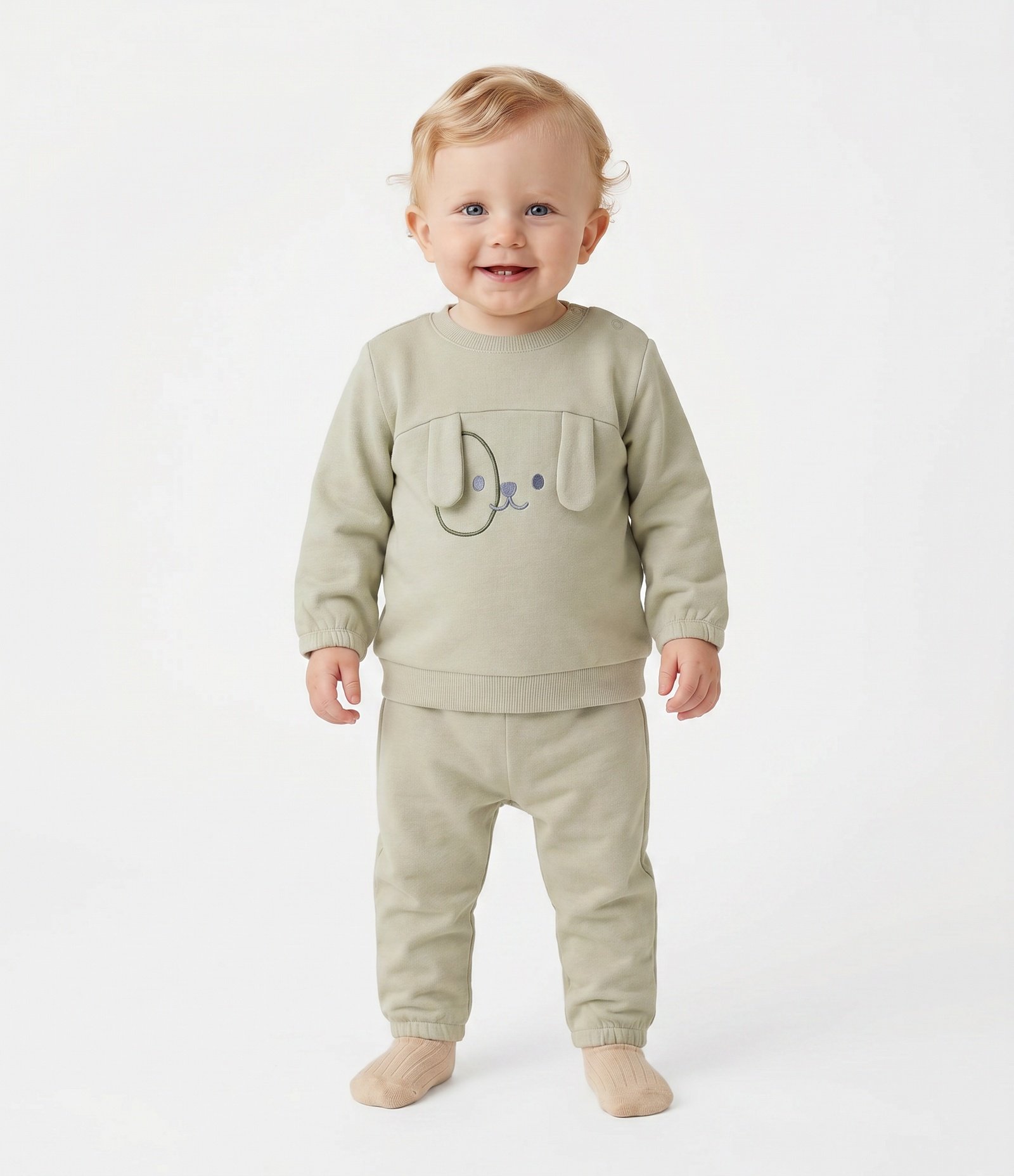 Conjunto Bebê Moletom com Bordado Ursinho – Tam 0 a 18 Meses Verde Claro 1