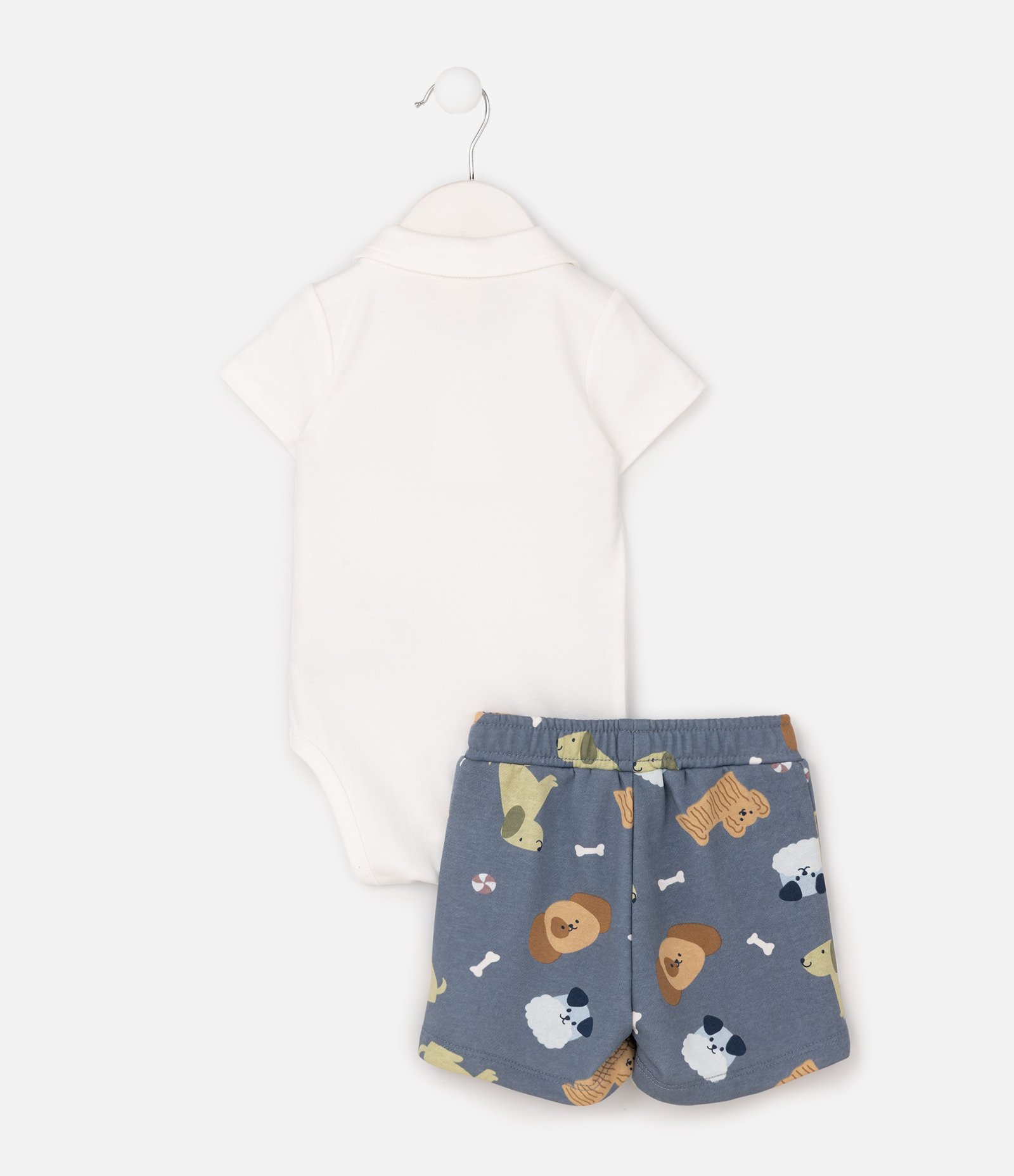 Conjunto Bebê em Algodão com Camiseta e Bermuda com Estampa de Cachorro - Tam 0 a 18 Meses Branco 3