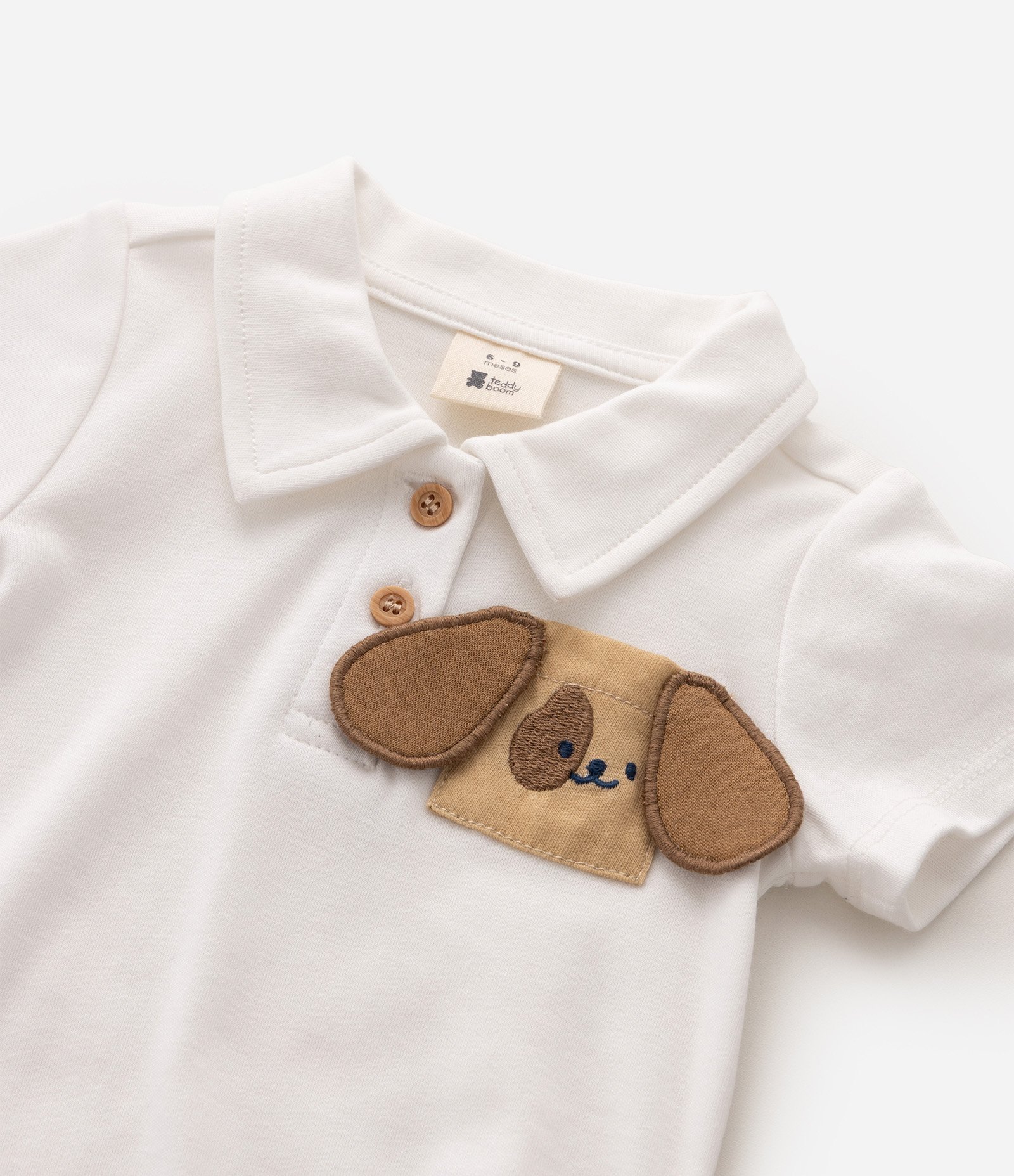 Conjunto Bebê em Algodão com Camiseta e Bermuda com Estampa de Cachorro - Tam 0 a 18 Meses Branco 5