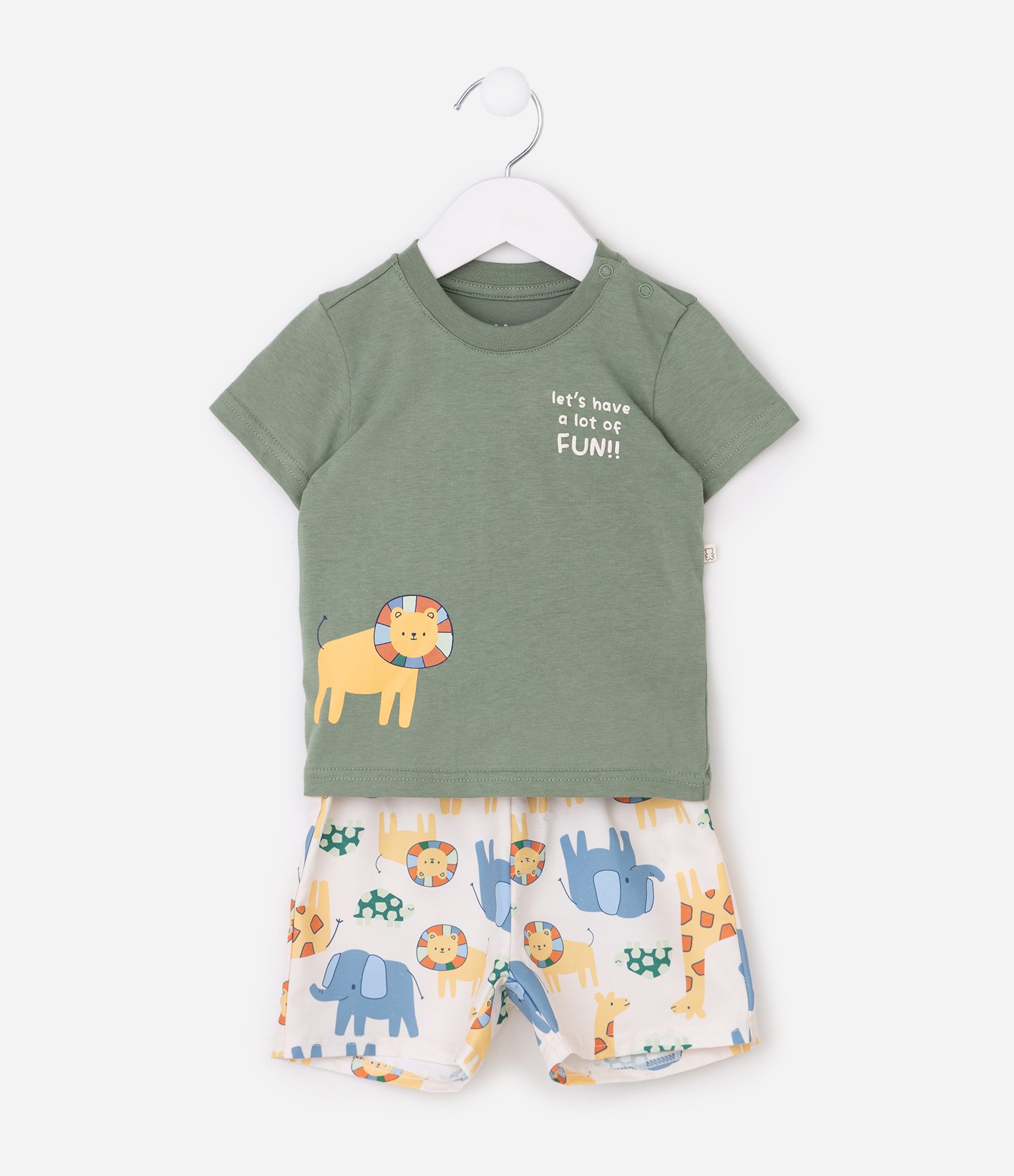 Conjunto Camiseta e Bermuda Bebê com Estampa de Animais - Tam 0 a 18 Meses Verde 2