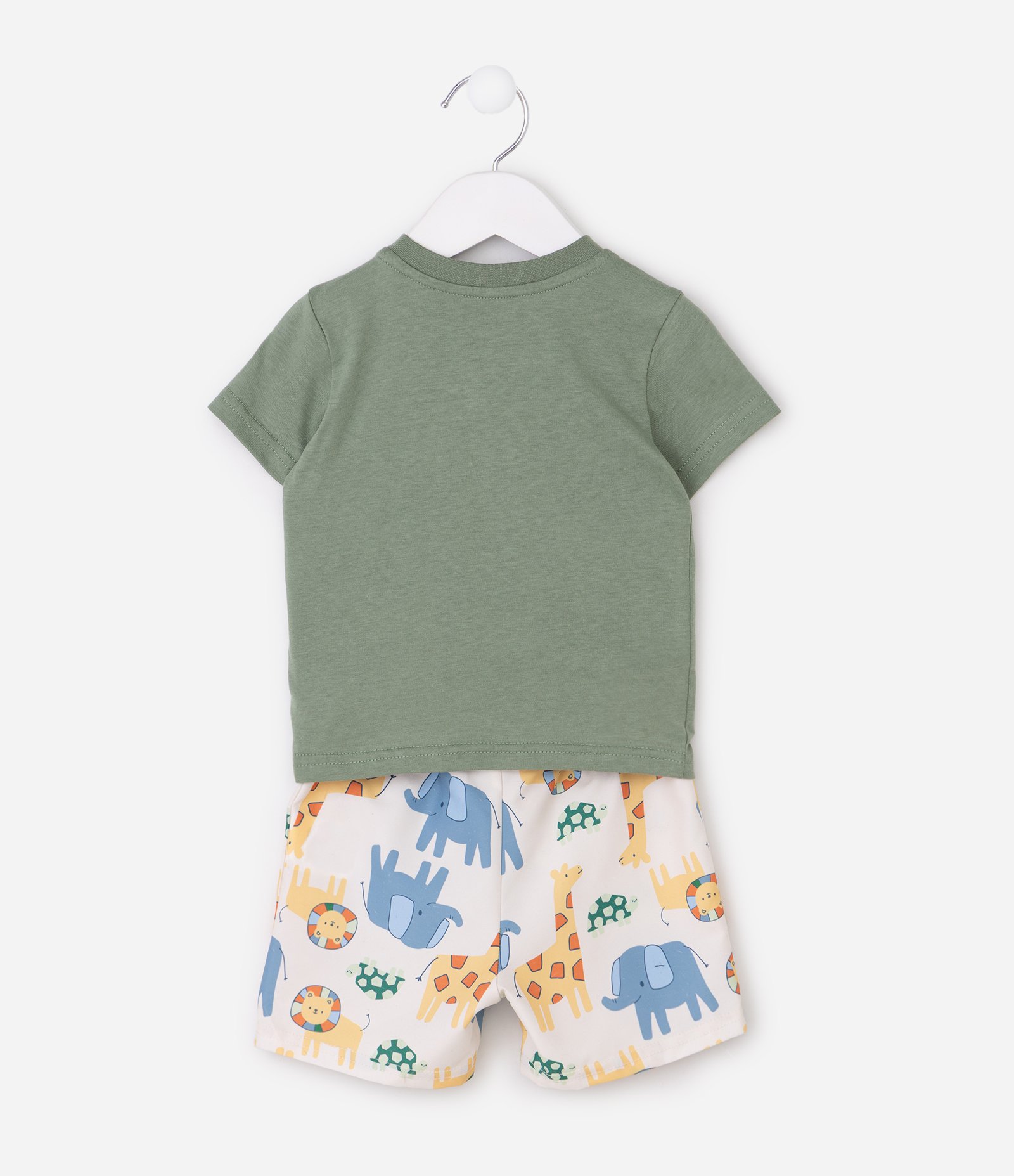 Conjunto Camiseta e Bermuda Bebê com Estampa de Animais - Tam 0 a 18 Meses Verde 3