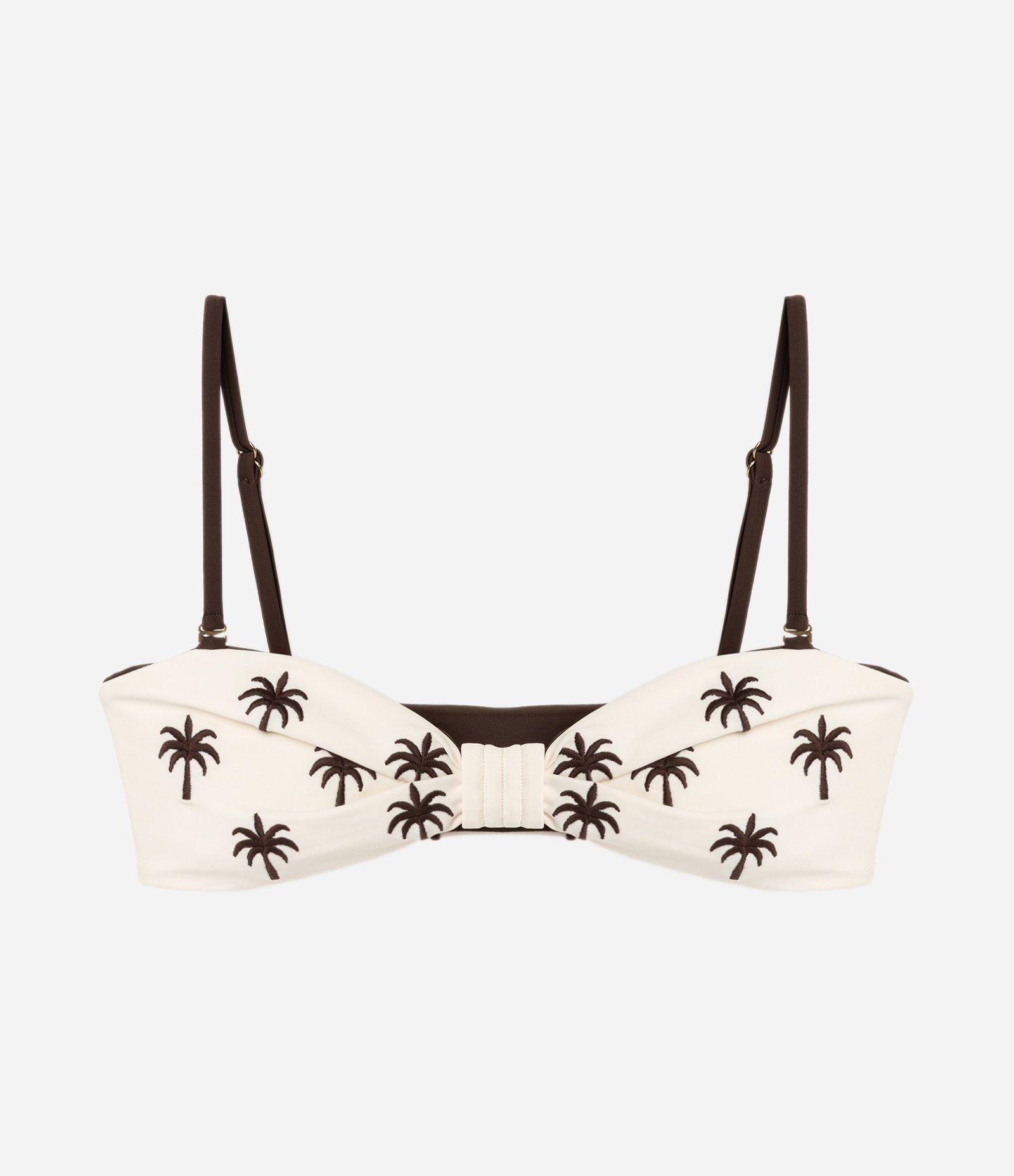 Biquíni Top Bandeau Dupla Face com Bordado de Coqueiro Marrom/Off White 5