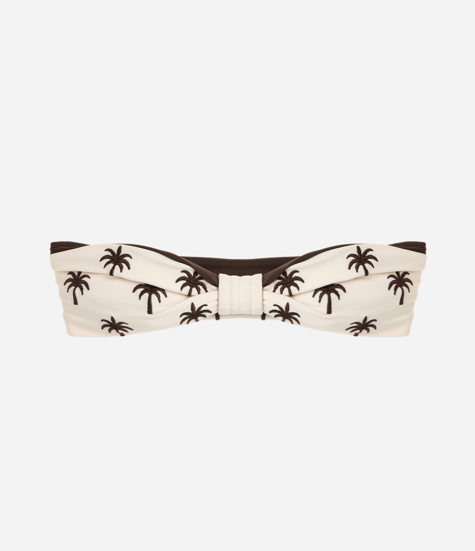 Biquíni Top Bandeau Dupla Face com Bordado de Coqueiro Marrom/Off White 7