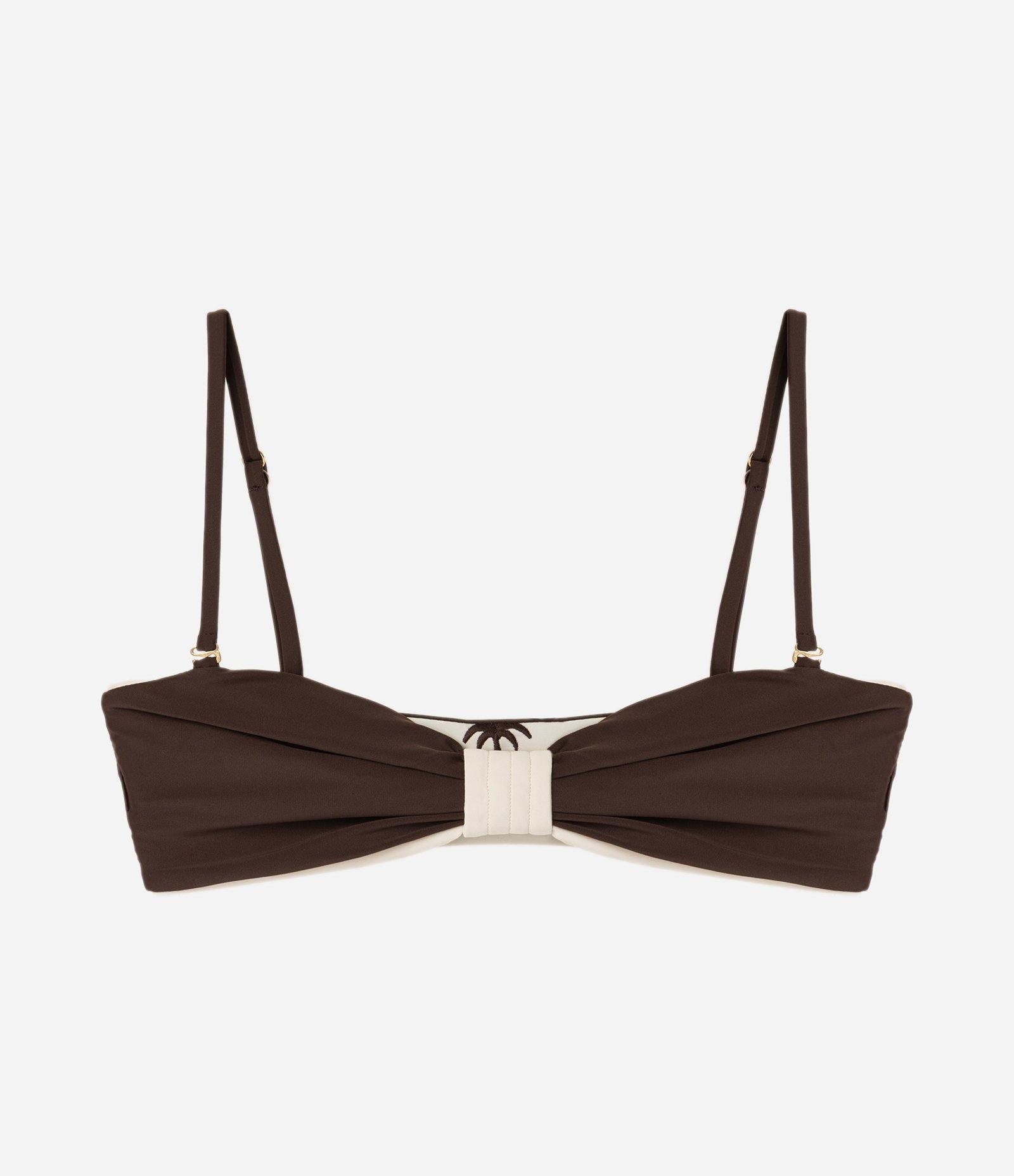 Biquíni Top Bandeau Dupla Face com Bordado de Coqueiro Marrom/Off White 8