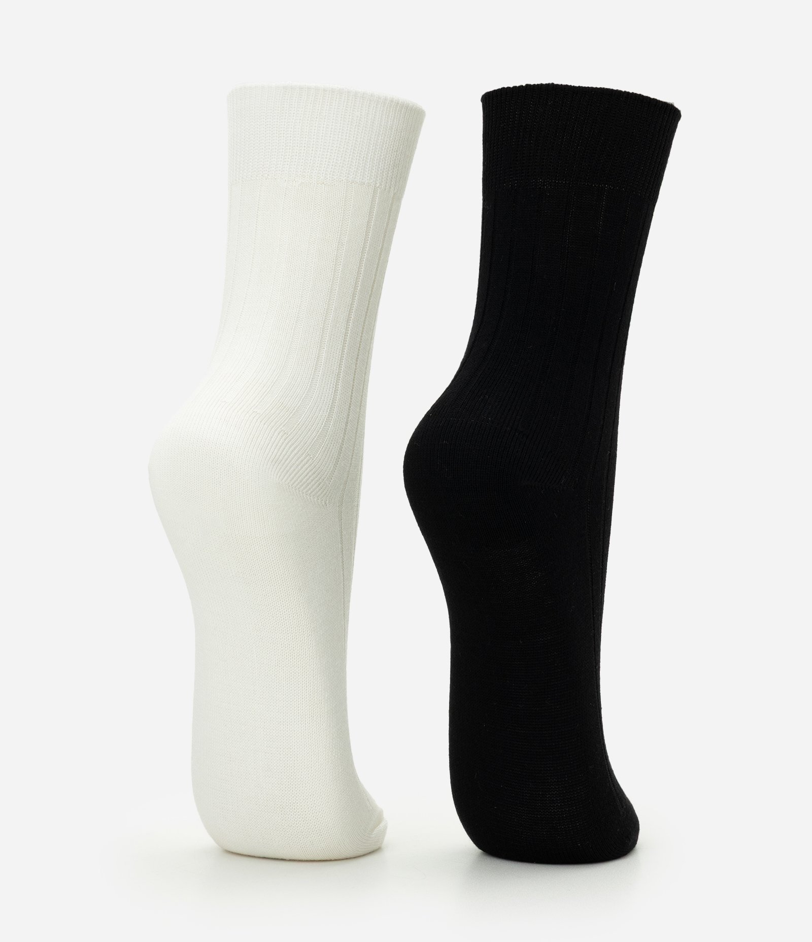 Kit 02 Meias Cano Alto em Viscose Canelada Branco/Preto 3