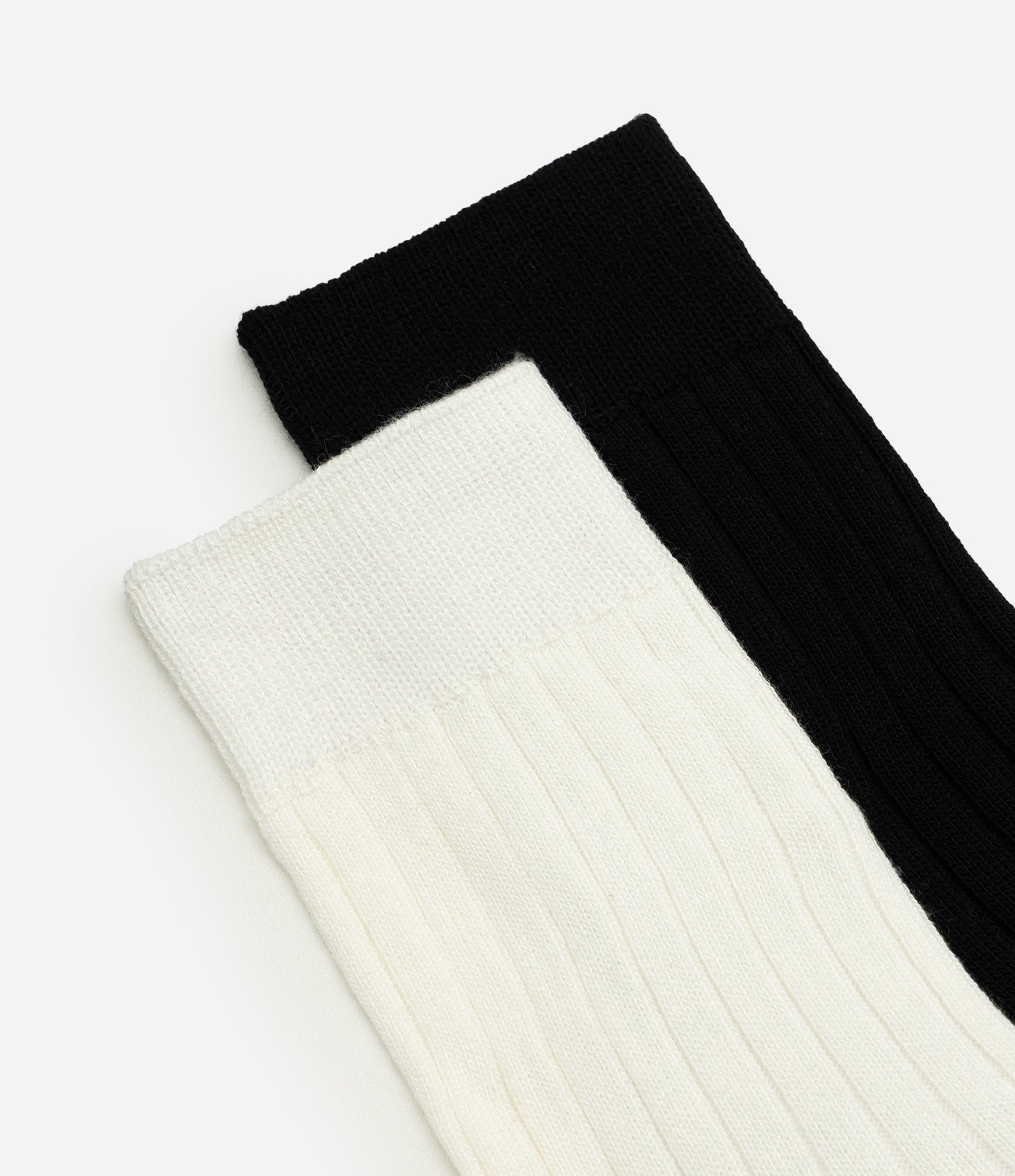Kit 02 Meias Cano Alto em Viscose Canelada Branco/Preto 4