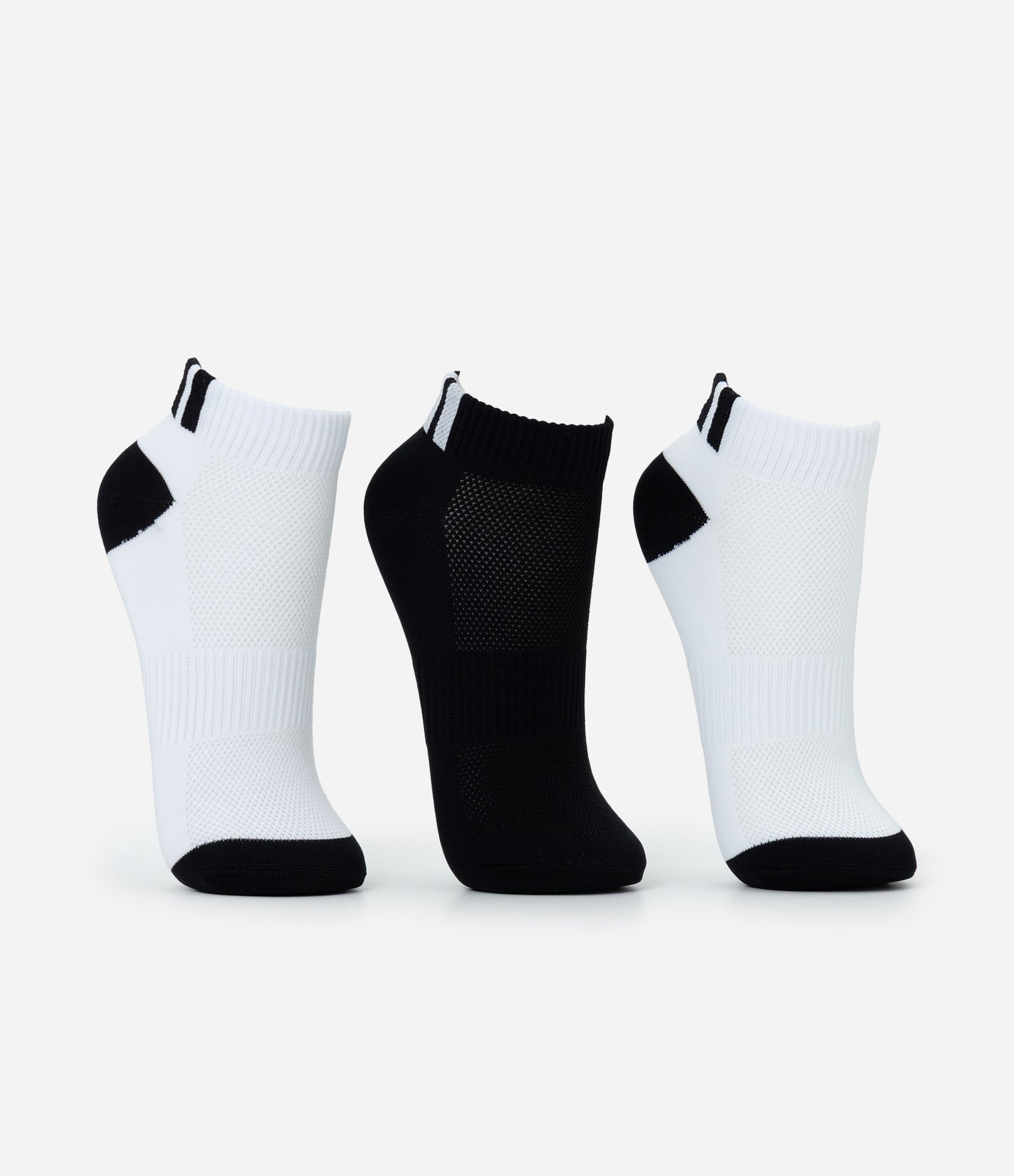 Kit 03 Pares de Meia Cano Baixo Esportivas em Poliamida com Listras Preto/Branco 2