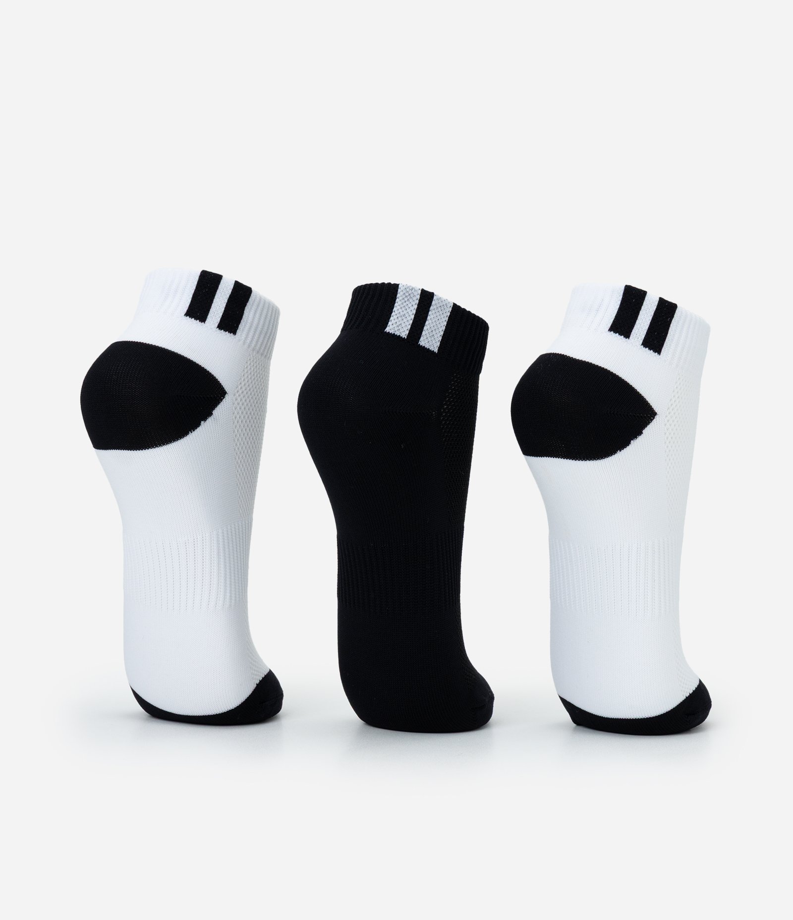 Kit 03 Pares de Meia Cano Baixo Esportivas em Poliamida com Listras Preto/Branco 3