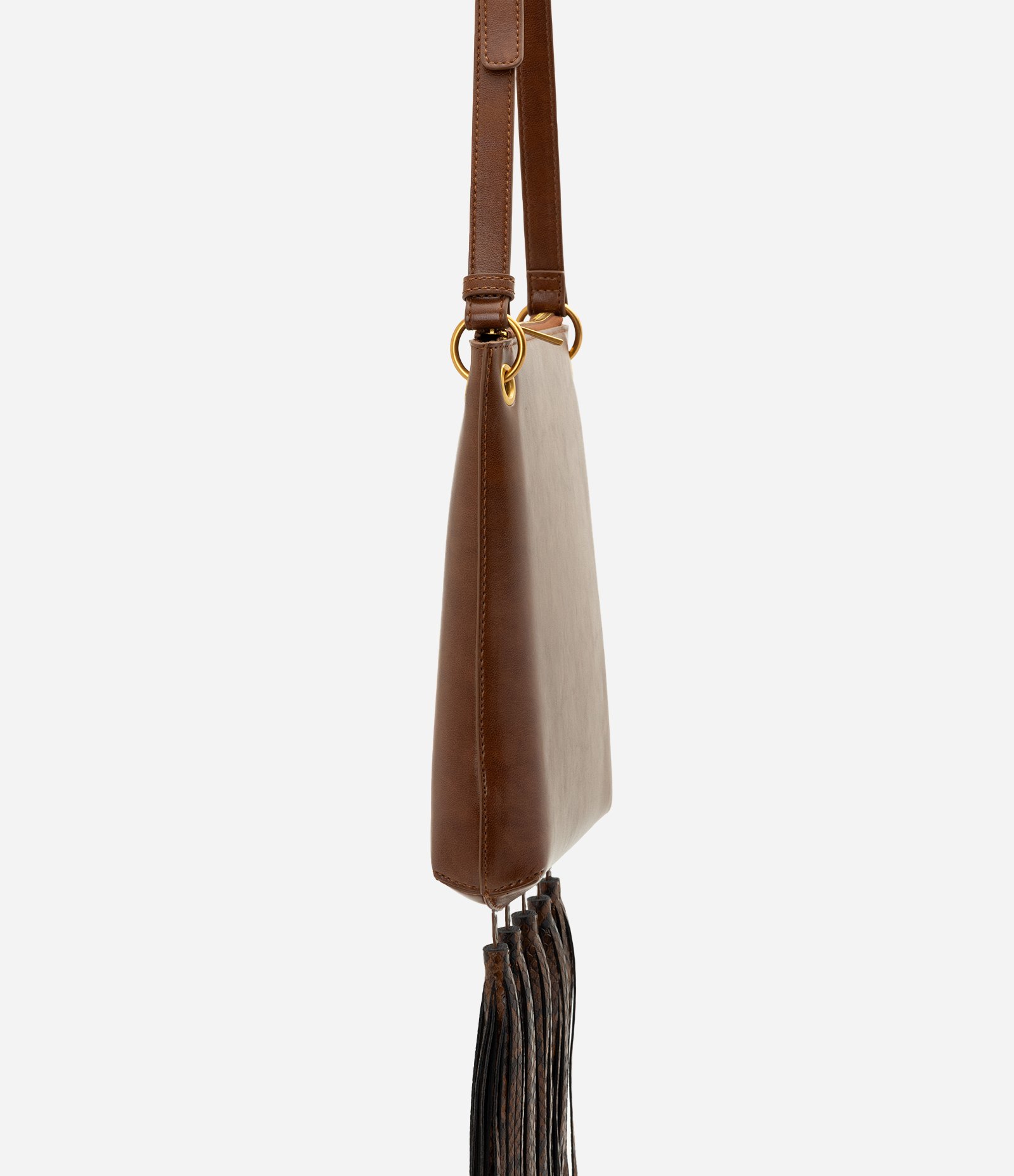 Bolsa Postman Média em PU com Tassel Estampado Marrom 2