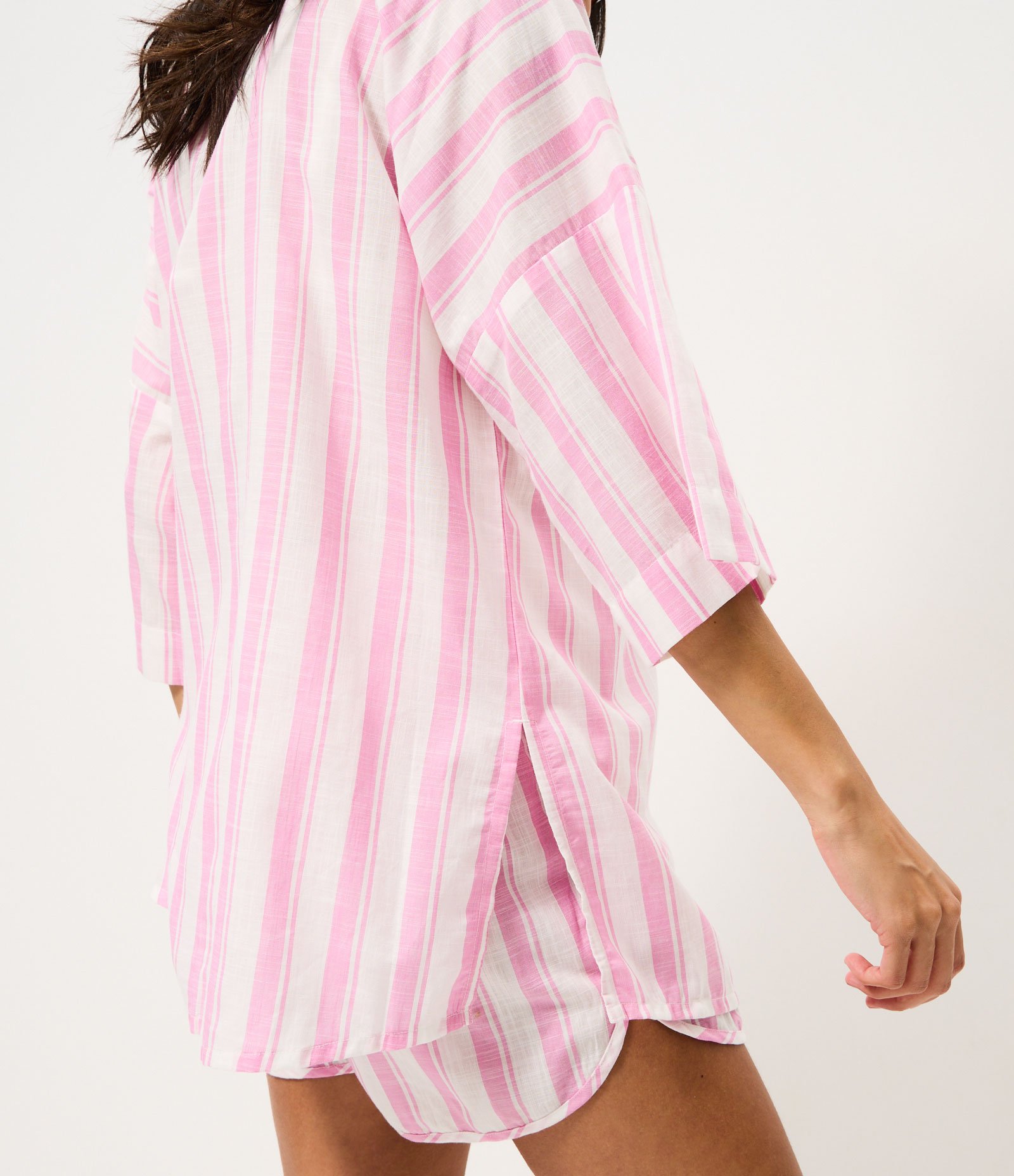 Saída de Praia Bata em Cotton com Estampa de Listras Fio Tinto Rosa 3