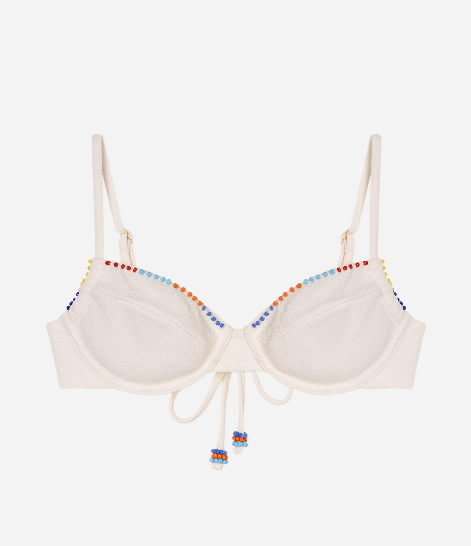 Biquíni Top Meia Taça Texturizado com Miçangas Branco 5