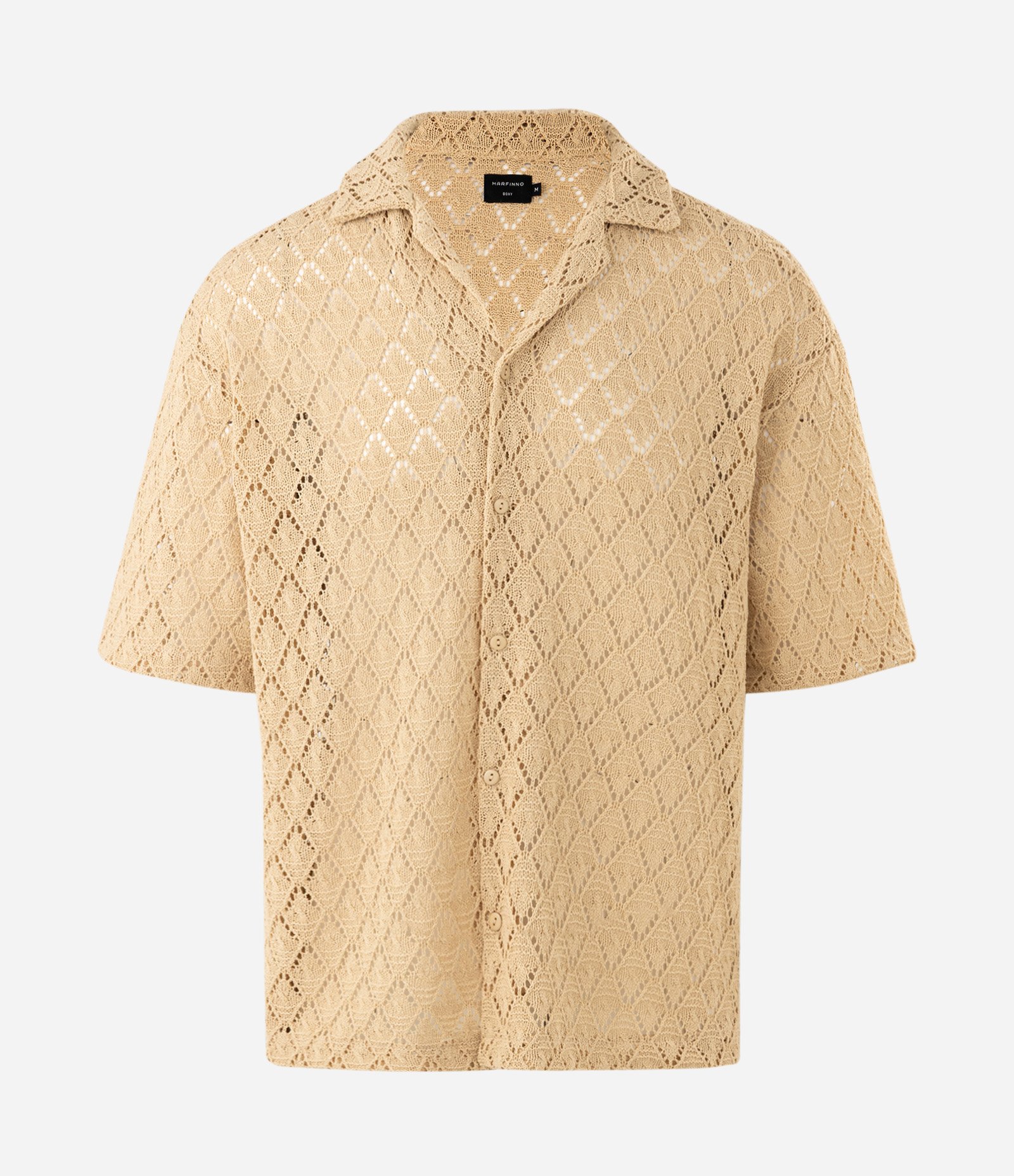 Camisa em Renda Texturizada com Detalhes Contrastantes Bege 8