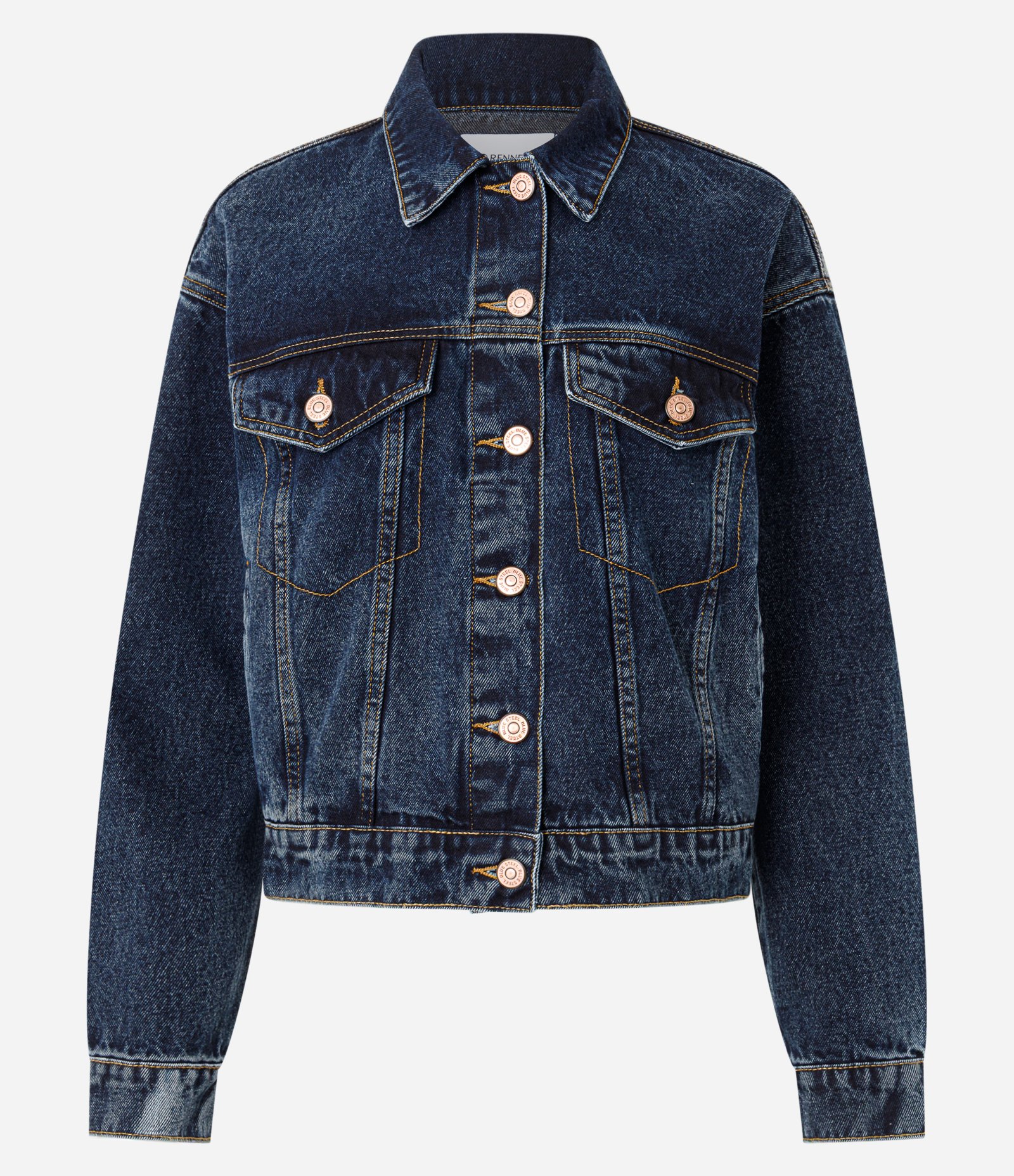 Jaqueta Boxy em Jeans com Bolsos e Recortes Azul Escuro 1