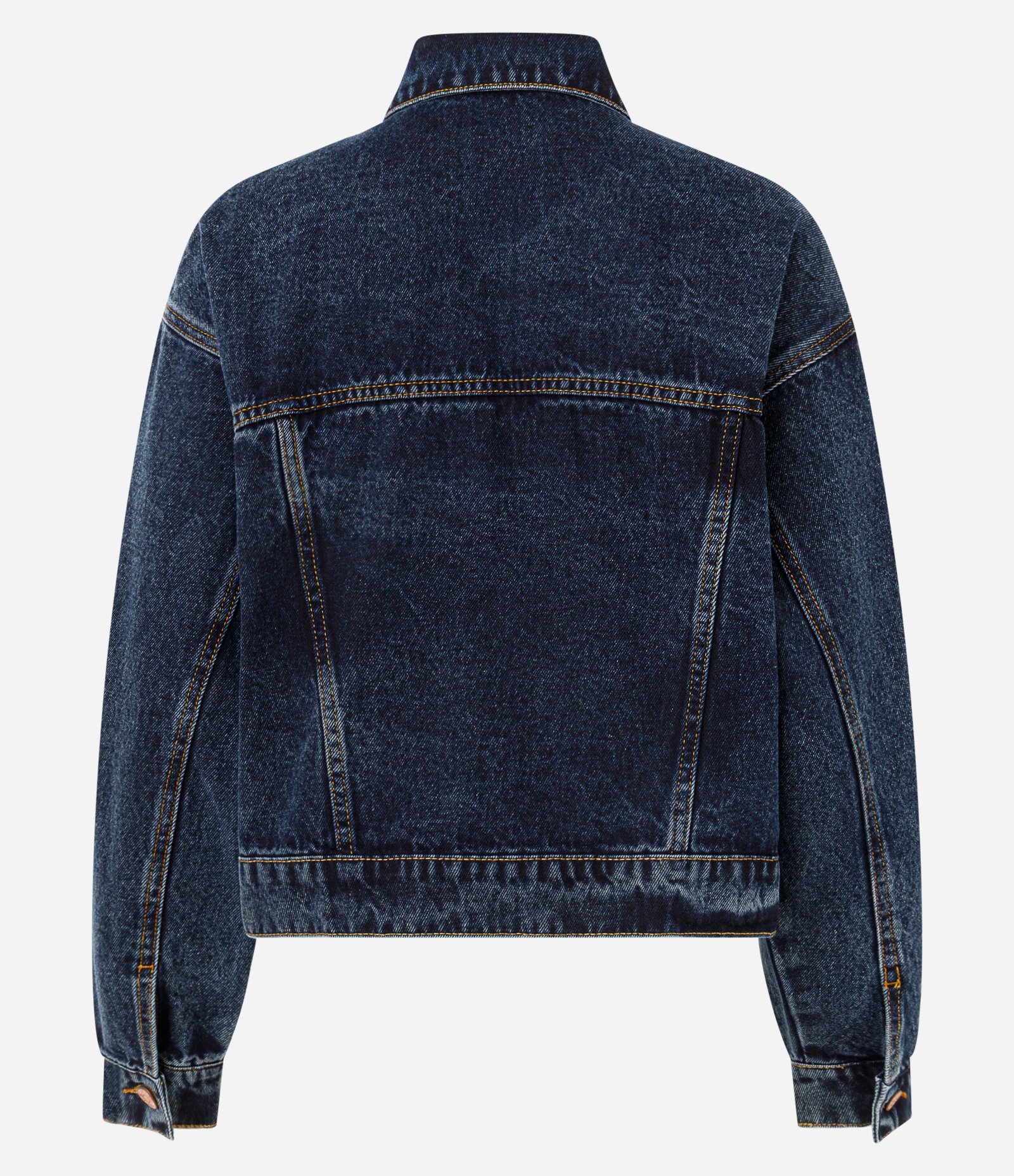 Jaqueta Boxy em Jeans com Bolsos e Recortes Azul Escuro 2