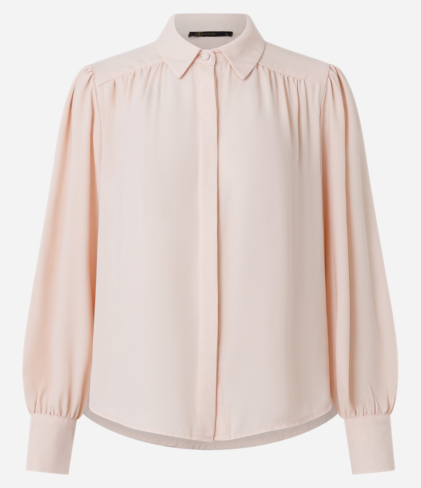 Camisa em Crepe com Manga Longa e Franzido no Ombro Rosa 1