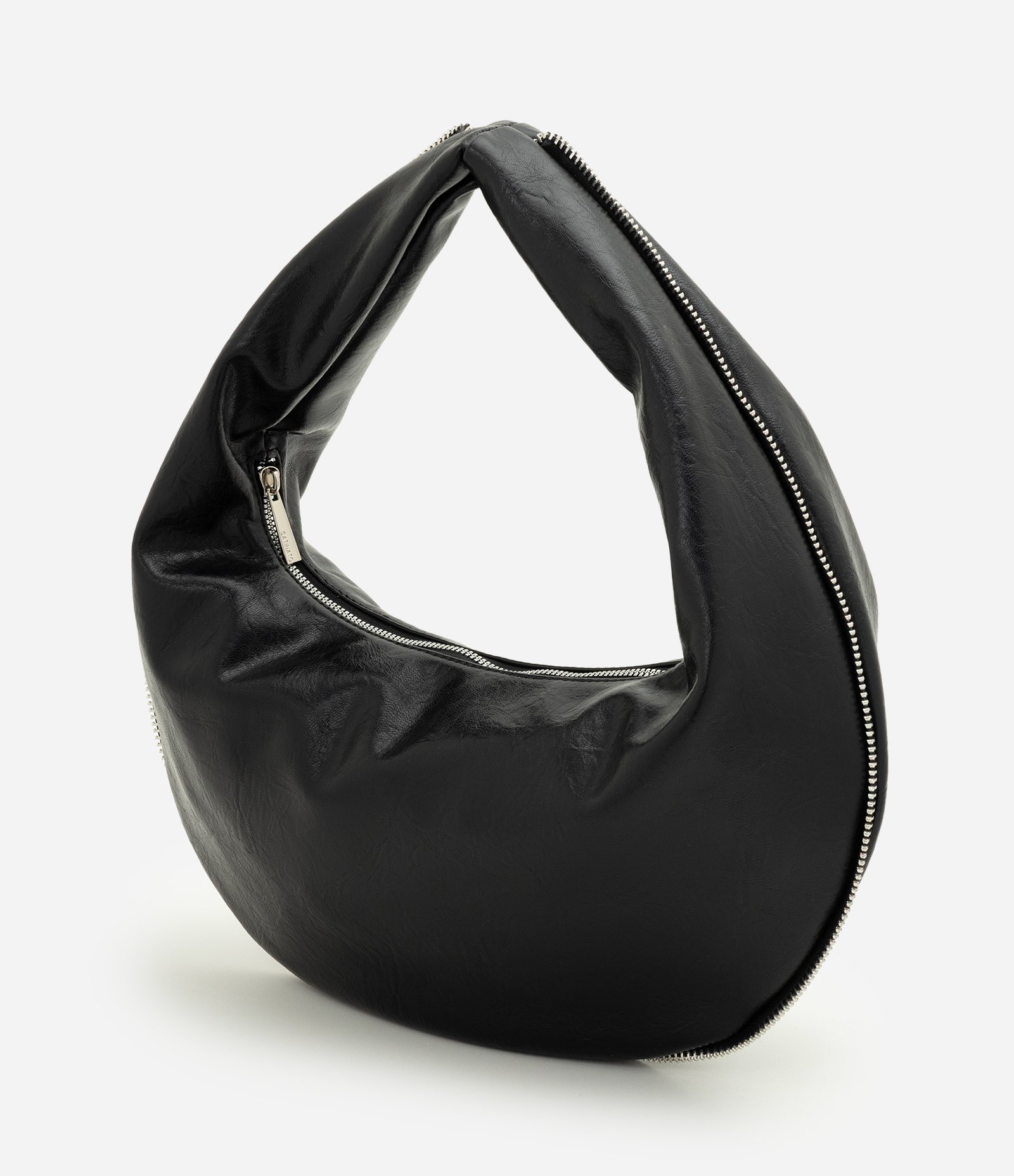 Bolsa Baguete Média em PU com Formato Curvo Preto 1