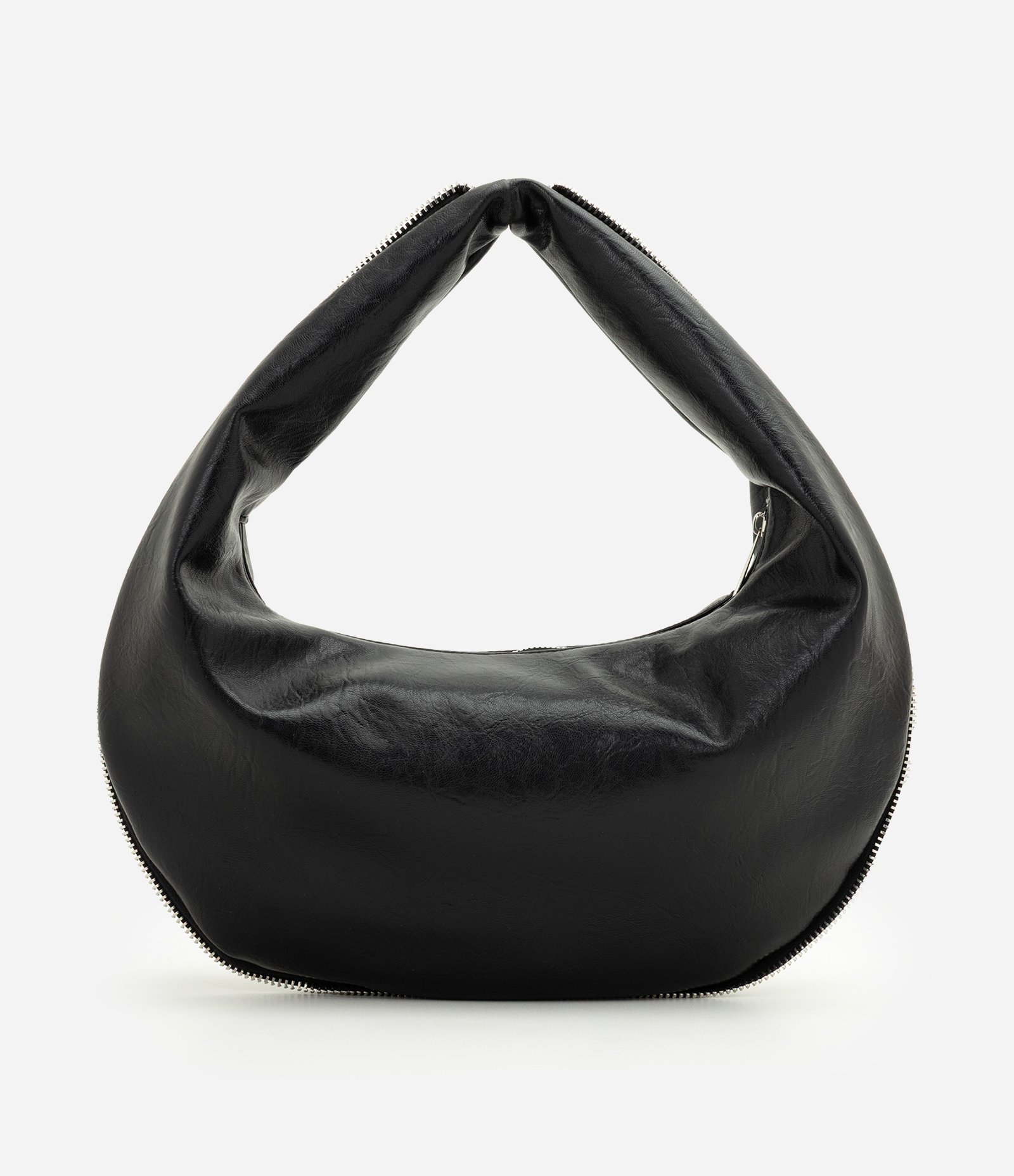 Bolsa Baguete Média em PU com Formato Curvo Preto 3