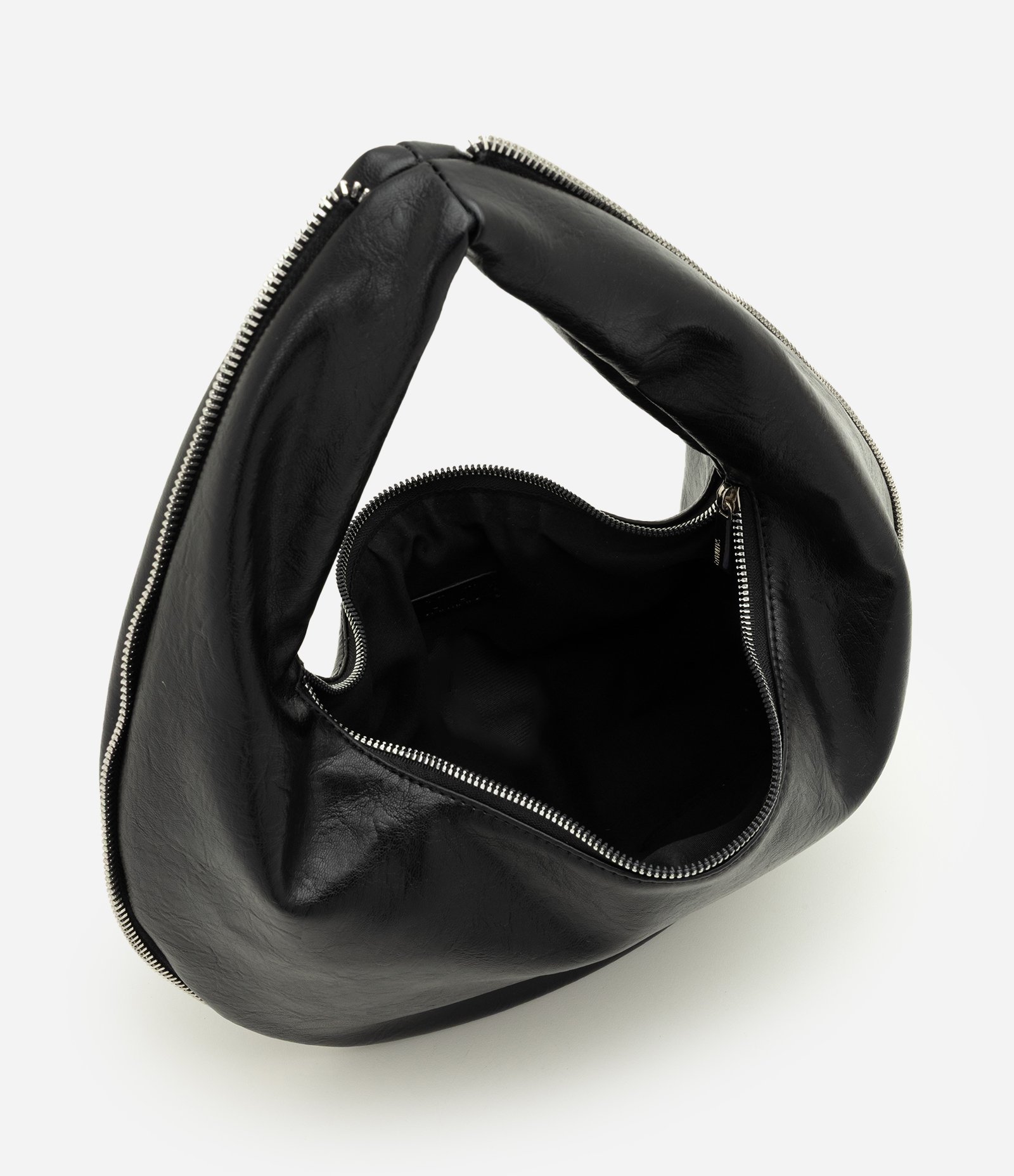 Bolsa Baguete Média em PU com Formato Curvo Preto 4