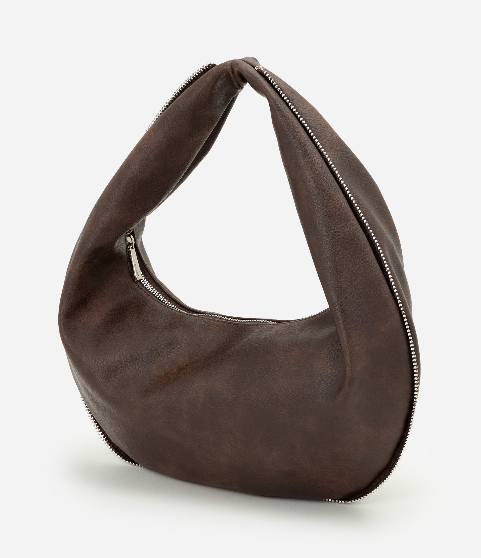 Bolsa Baguete Média em PU com Formato Curvo Marrom Escuro 3