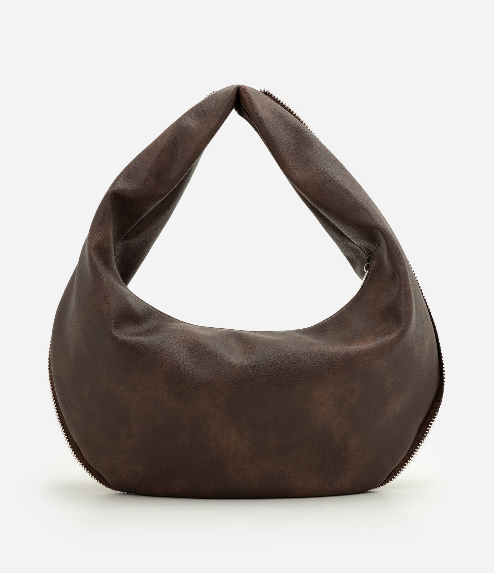 Bolsa Baguete Média em PU com Formato Curvo Marrom Escuro 4