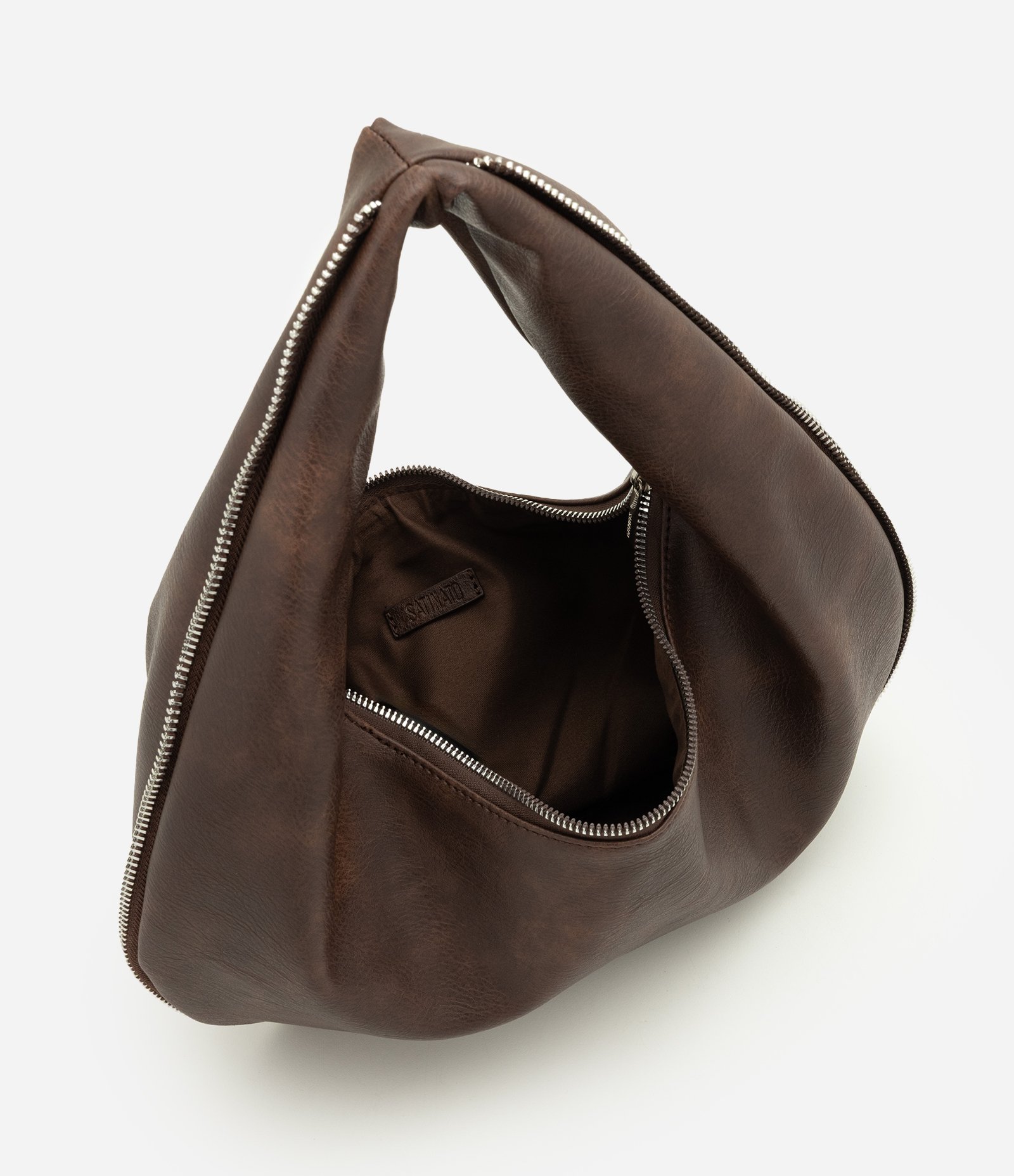 Bolsa Baguete Média em PU com Formato Curvo Marrom Escuro 5