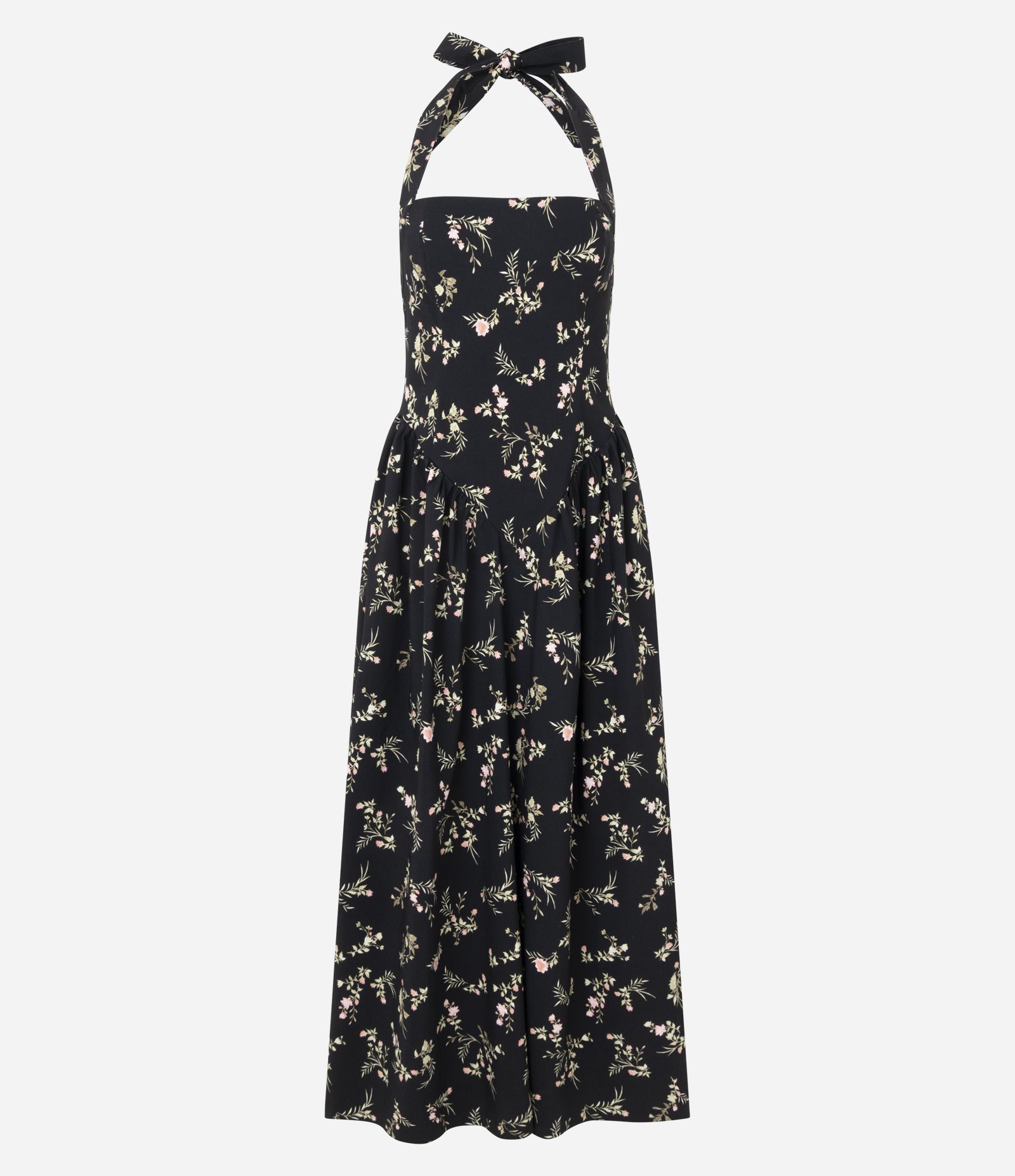 Vestido Midi com Estampa Floral e Decote Quadrado Preto 2