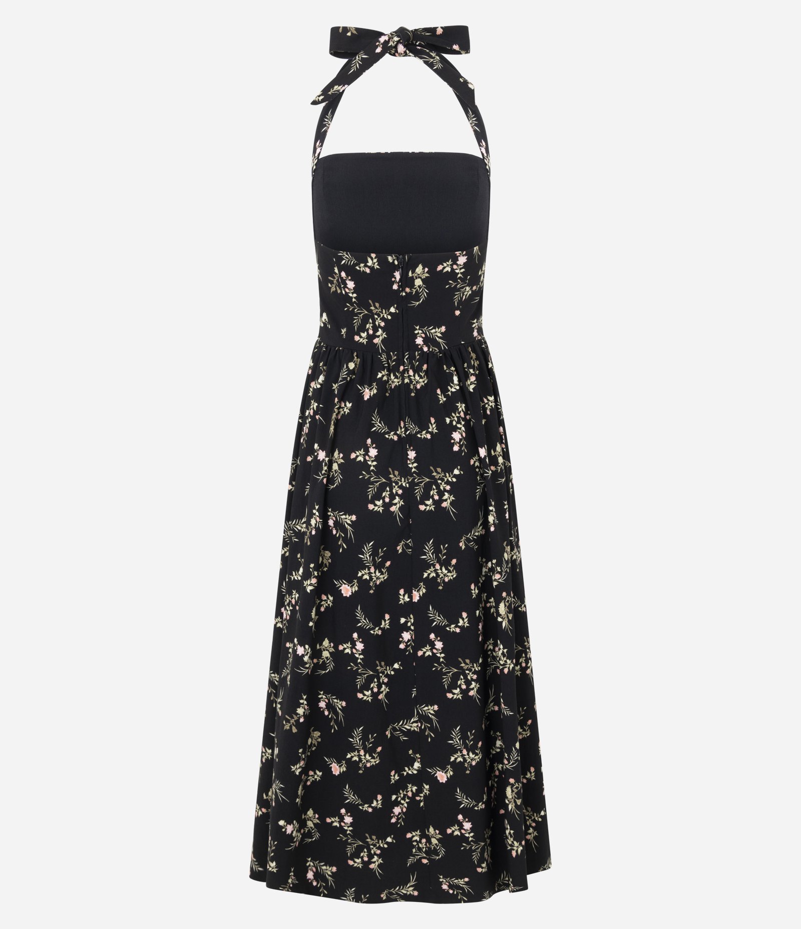 Vestido Midi com Estampa Floral e Decote Quadrado Preto 3