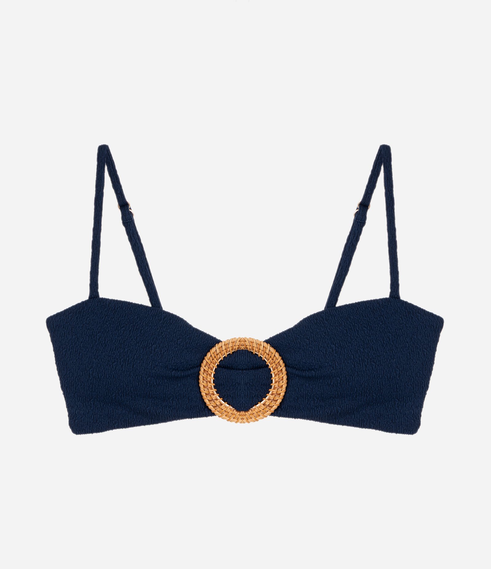 Biquíni Top Bandeau em Microfibra Texturizada com Aviamento de Palha Azul 5