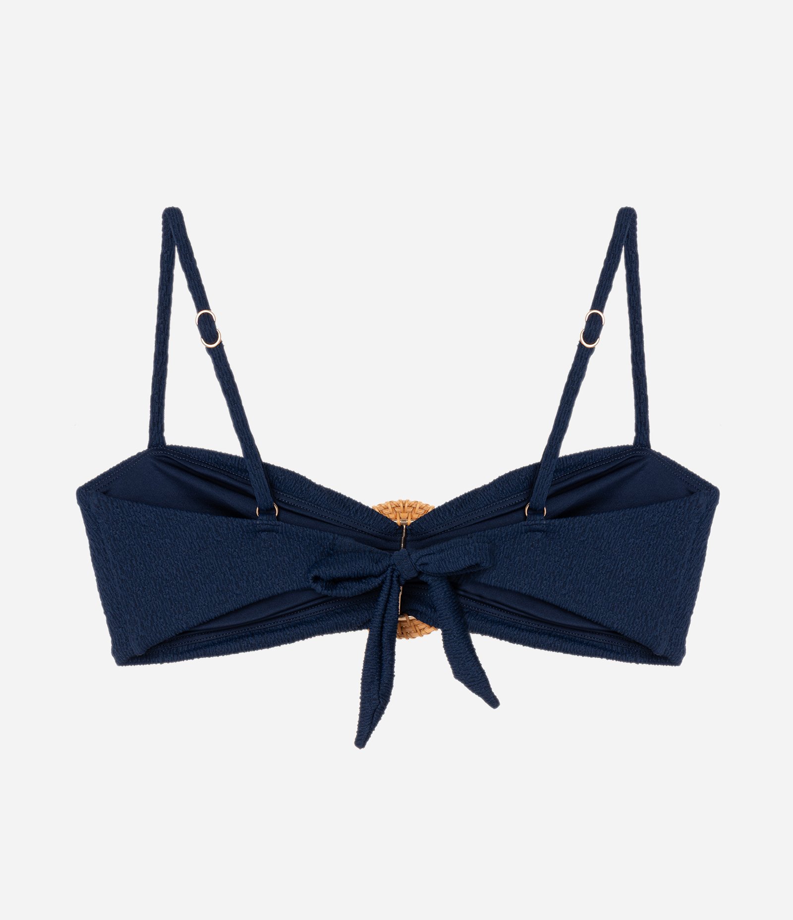 Biquíni Top Bandeau em Microfibra Texturizada com Aviamento de Palha Azul 6