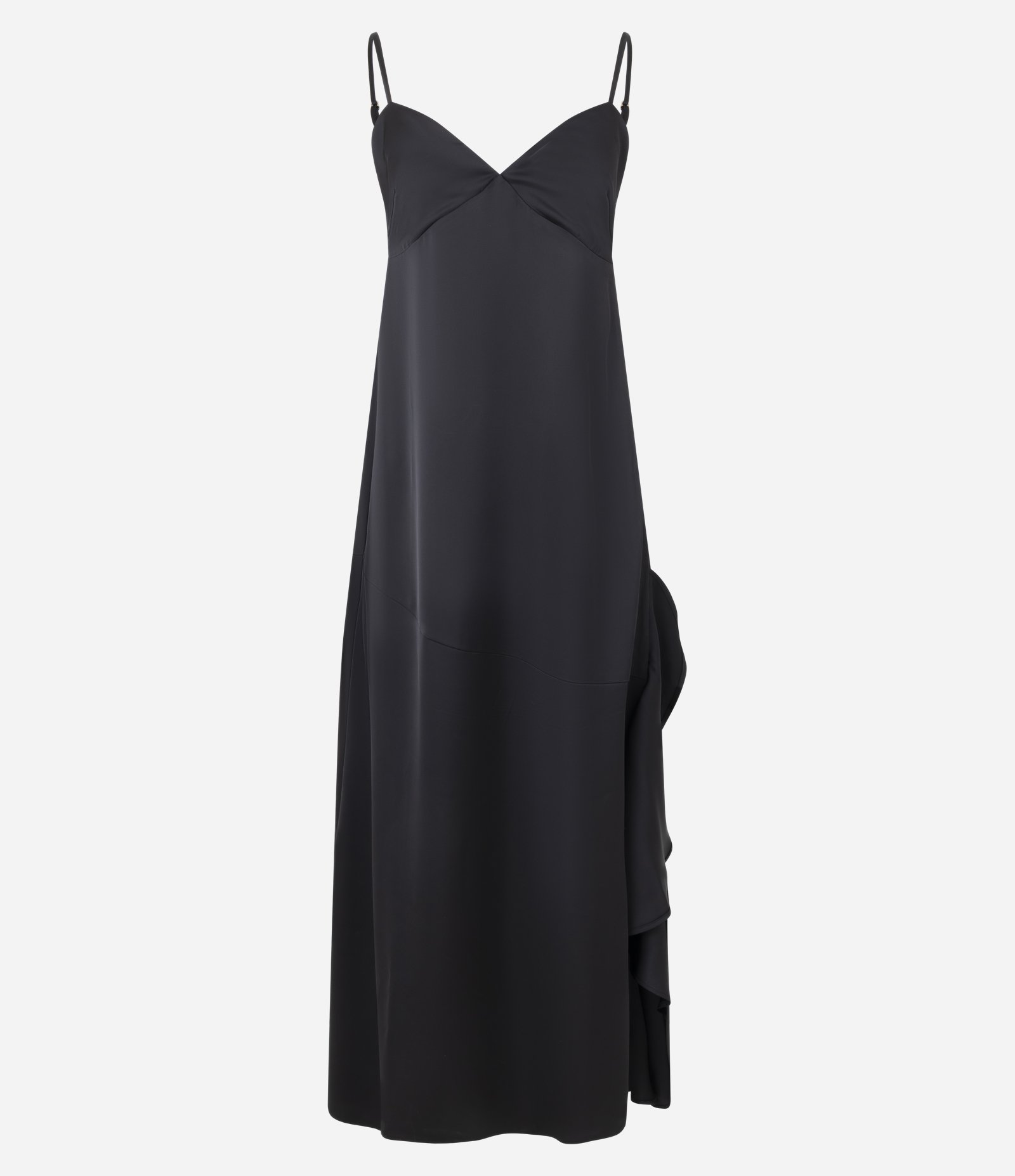 Vestido Slip Acetinado com Fenda Lateral Preto 1