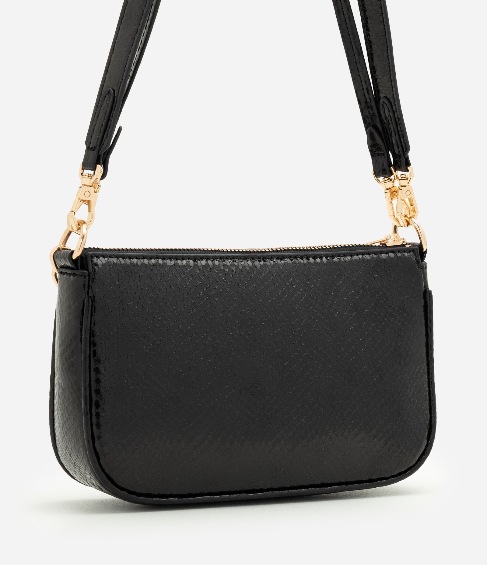 Bolsa Shoulder Pequena em PU com Detalhe de Corrente Preto 3