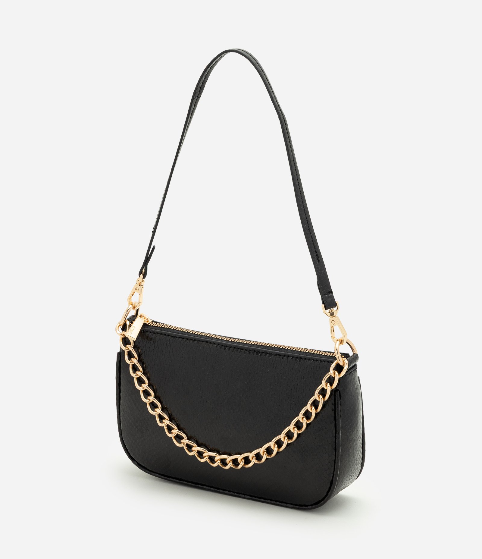 Bolsa Shoulder Pequena em PU com Detalhe de Corrente Preto 4