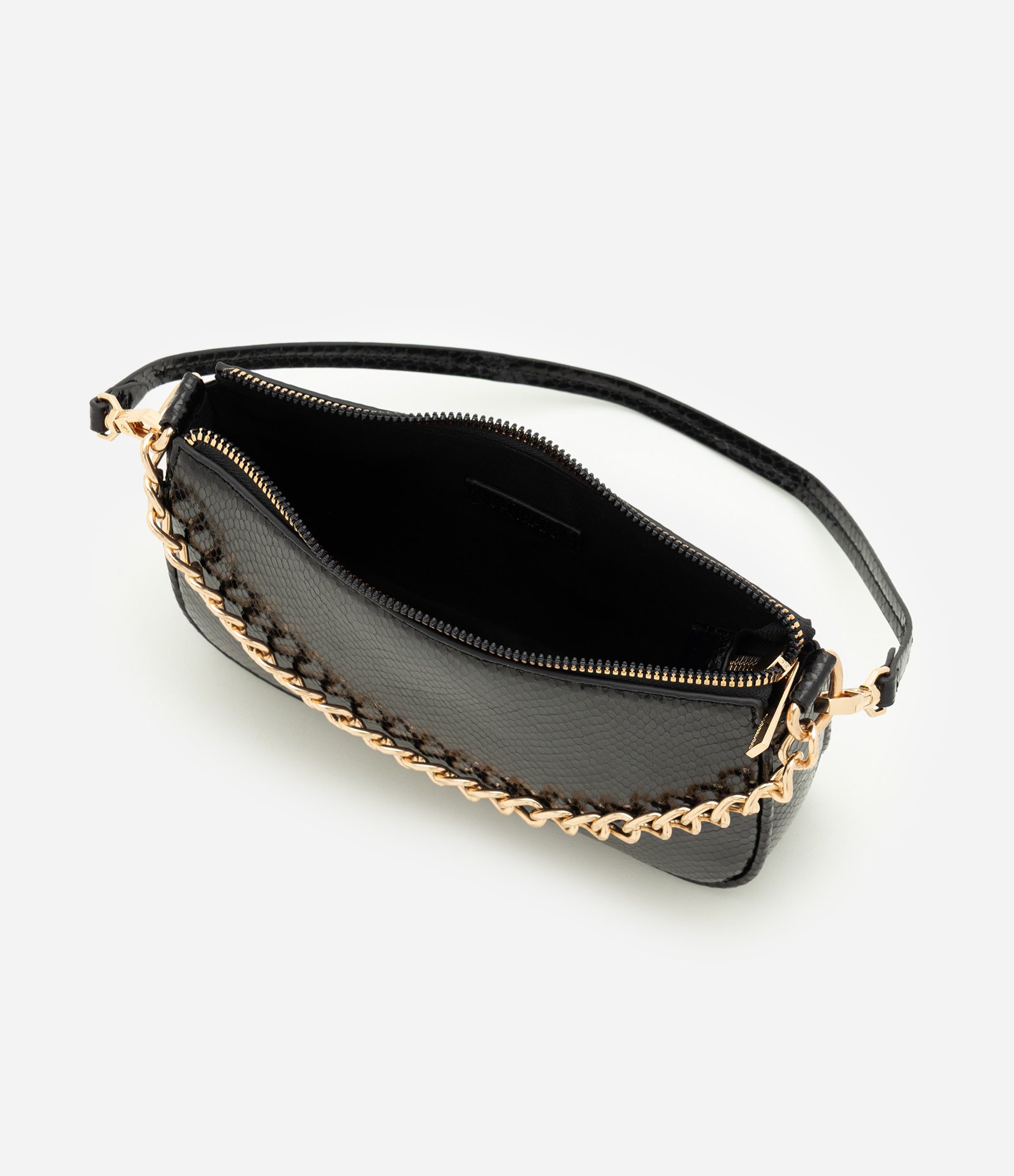 Bolsa Shoulder Pequena em PU com Detalhe de Corrente Preto 5