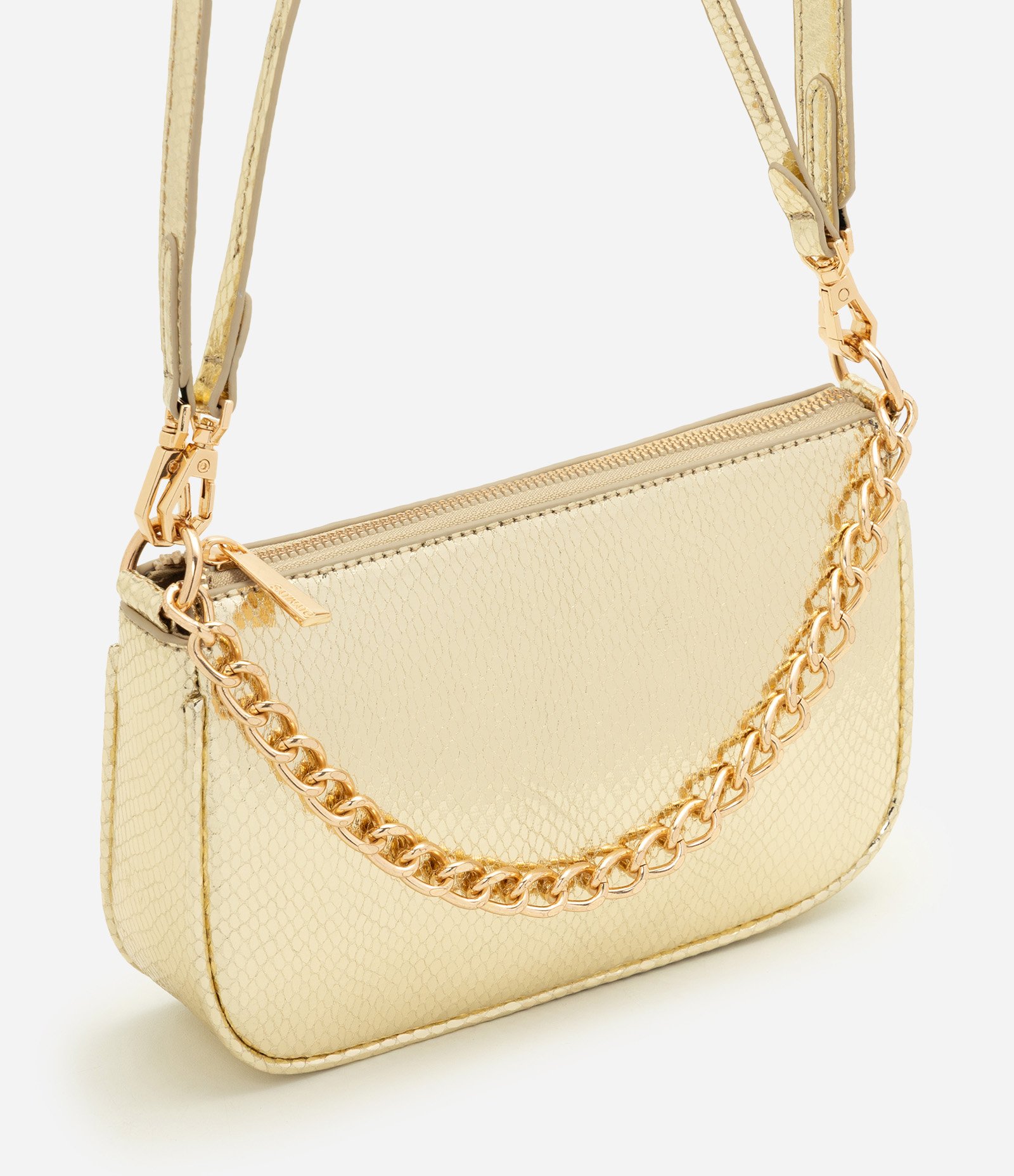 Bolsa Shoulder Pequena em PU com Detalhe de Corrente Dourado 1