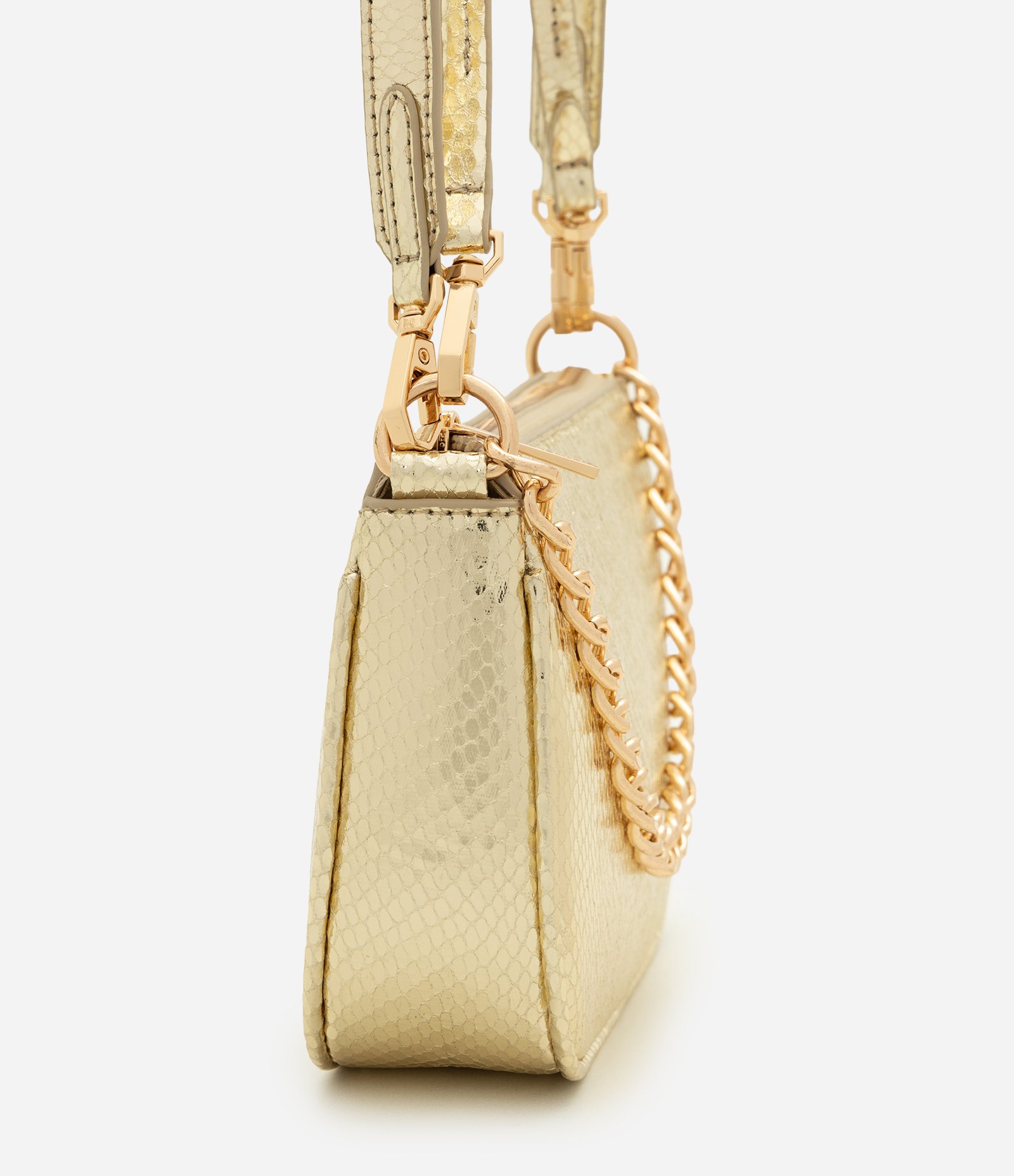Bolsa Shoulder Pequena em PU com Detalhe de Corrente Dourado 2