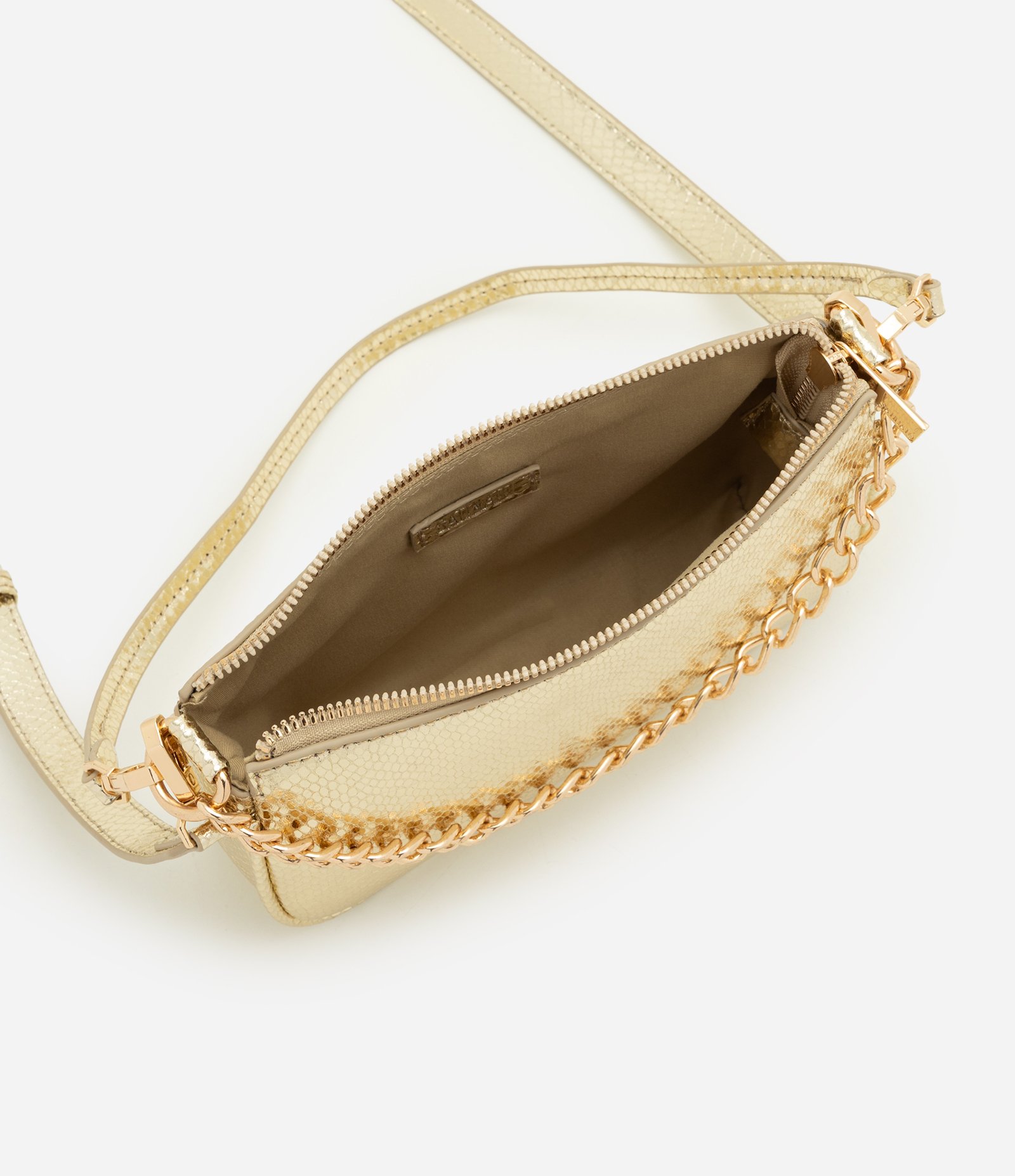 Bolsa Shoulder Pequena em PU com Detalhe de Corrente Dourado 4