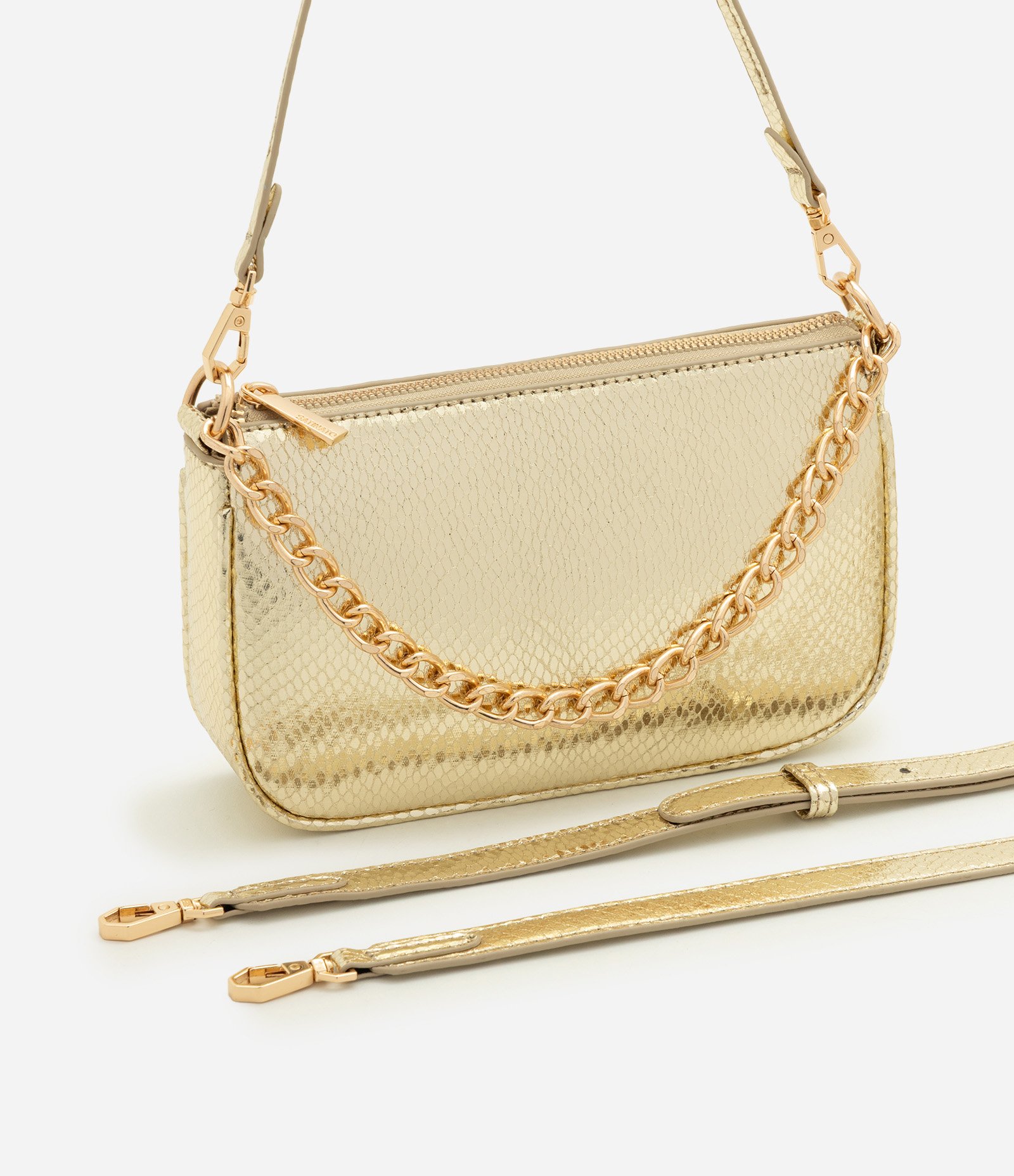 Bolsa Shoulder Pequena em PU com Detalhe de Corrente Dourado 5