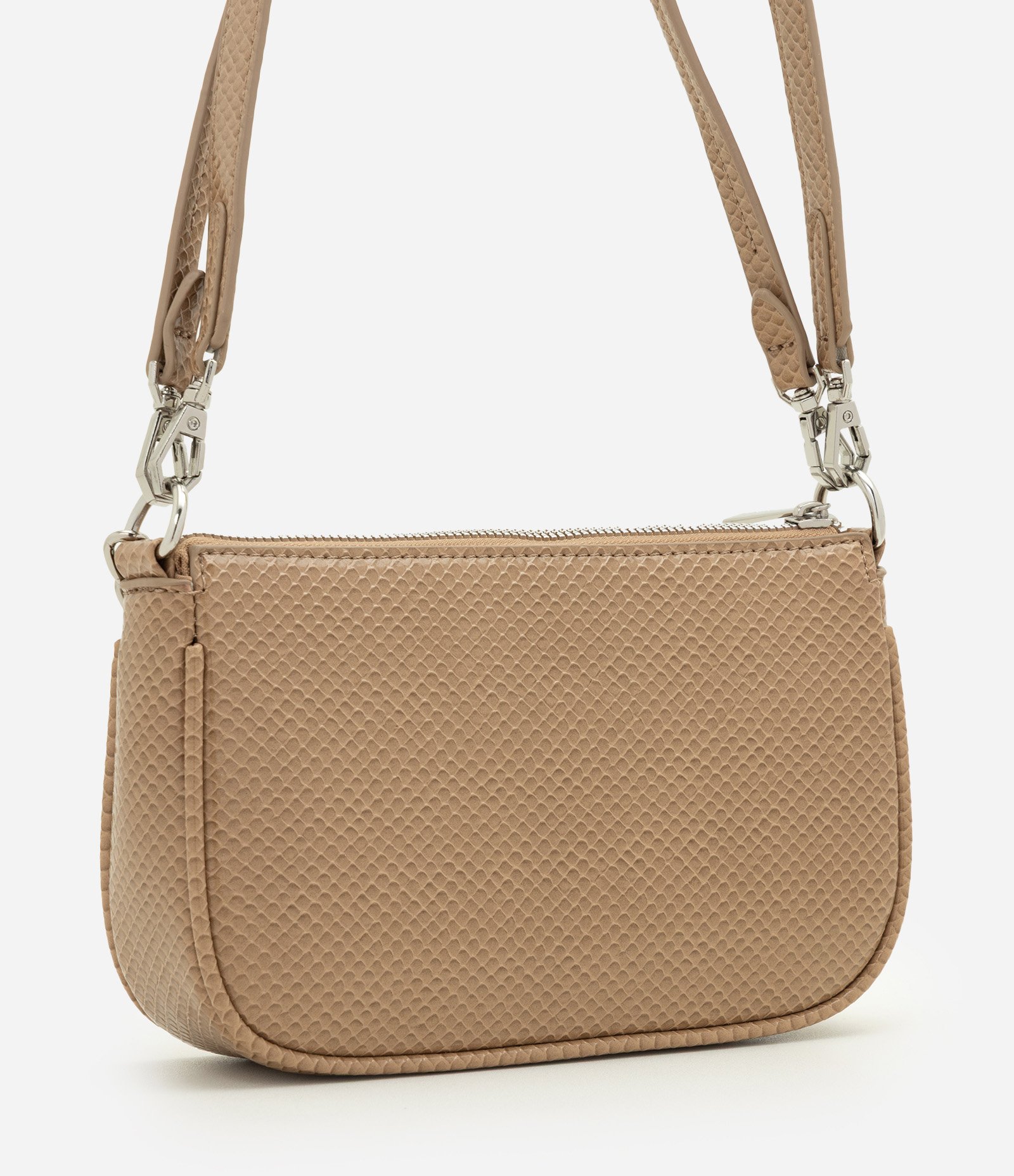 Bolsa Shoulder Pequena em PU com Detalhe de Corrente Bege 3