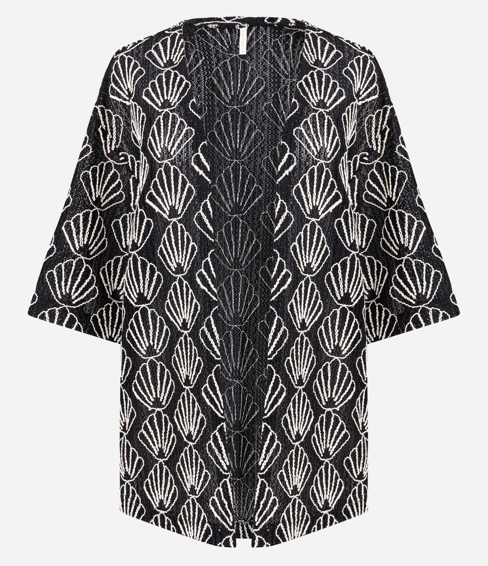 Saída de Praia Kimono em Laise com Bordado de Conchas Preto 5