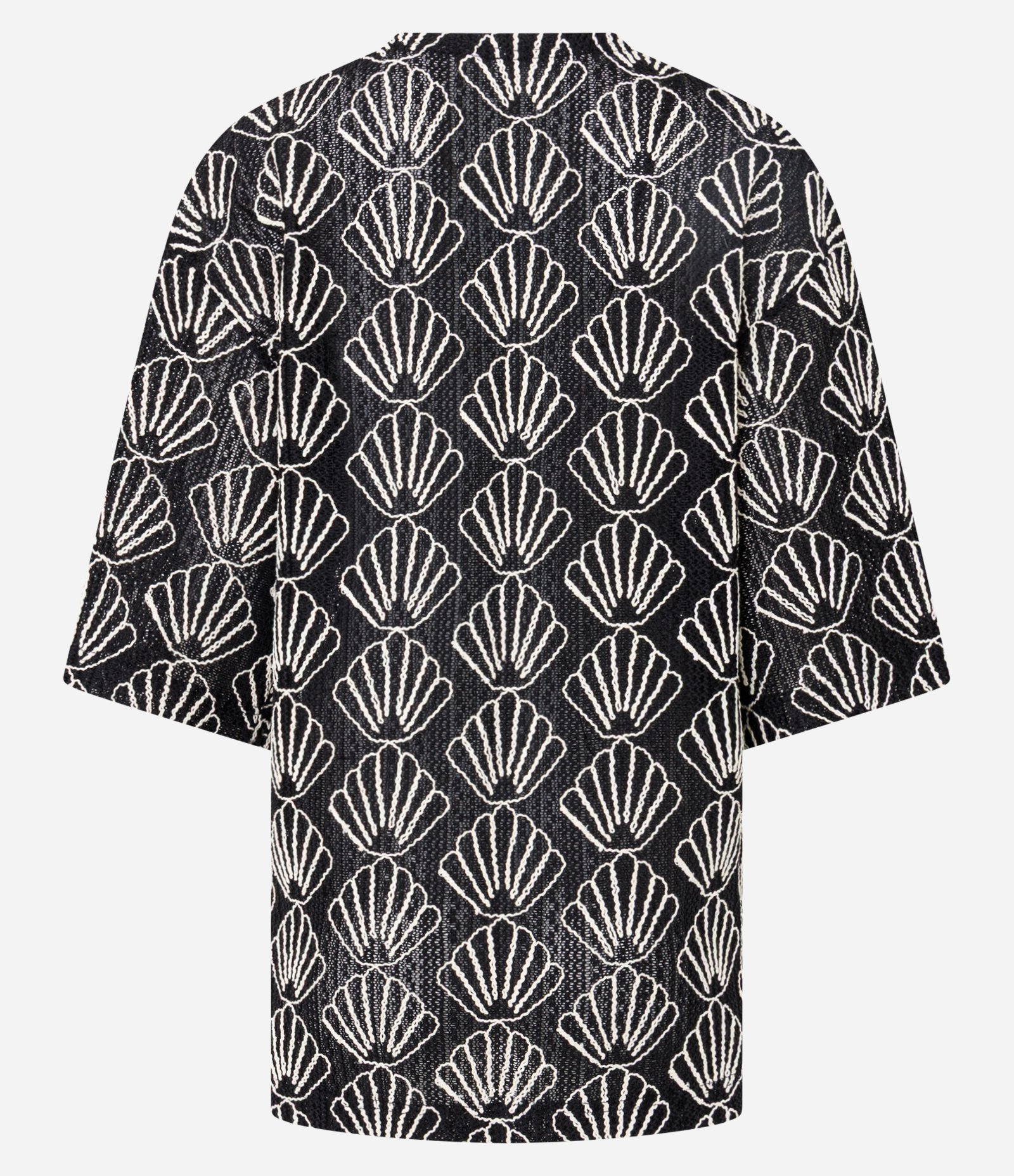 Saída de Praia Kimono em Laise com Bordado de Conchas Preto 7