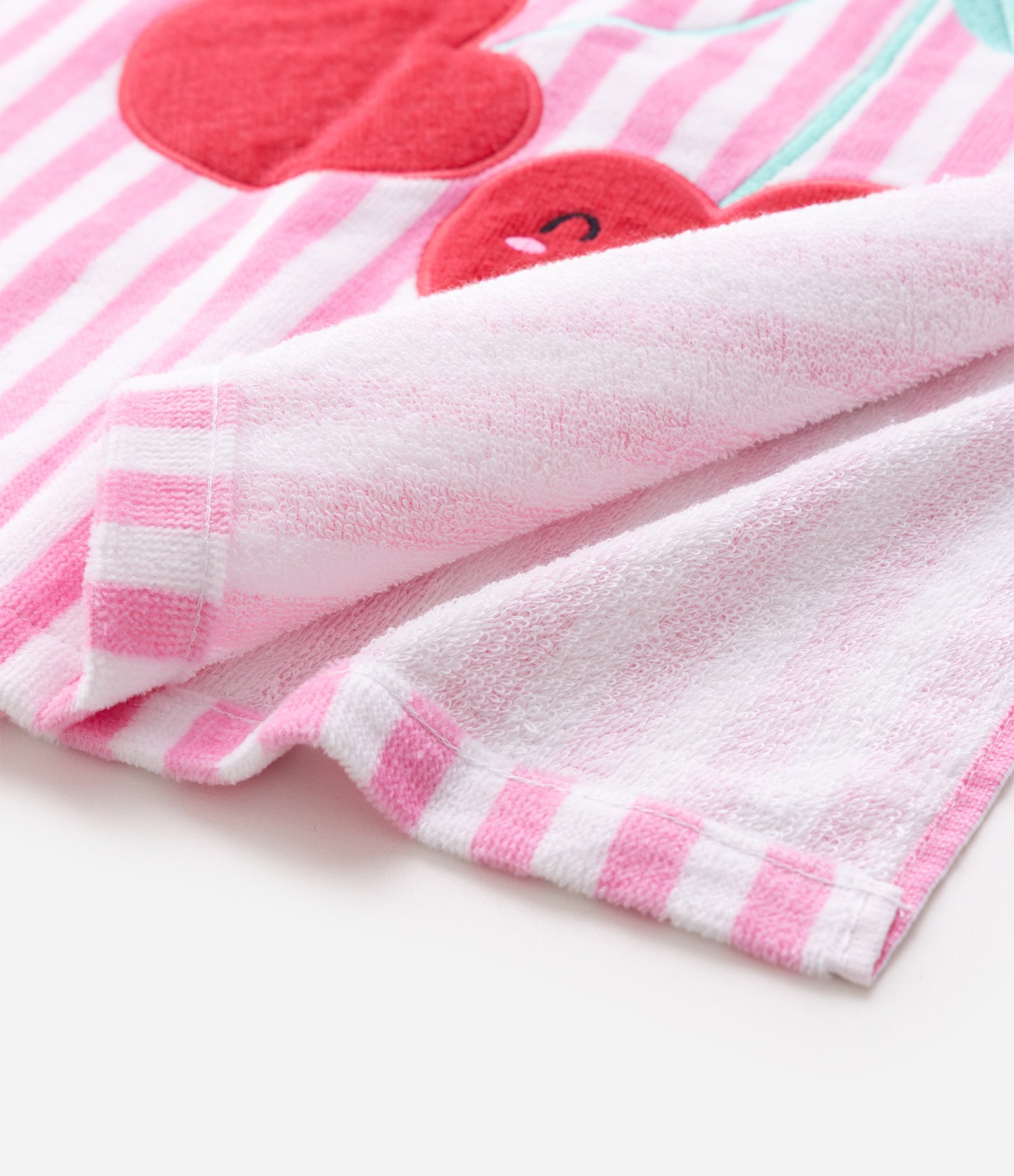 Poncho Infantil Atoalhado e Listrado com Cerejas - Tam U Rosa 4