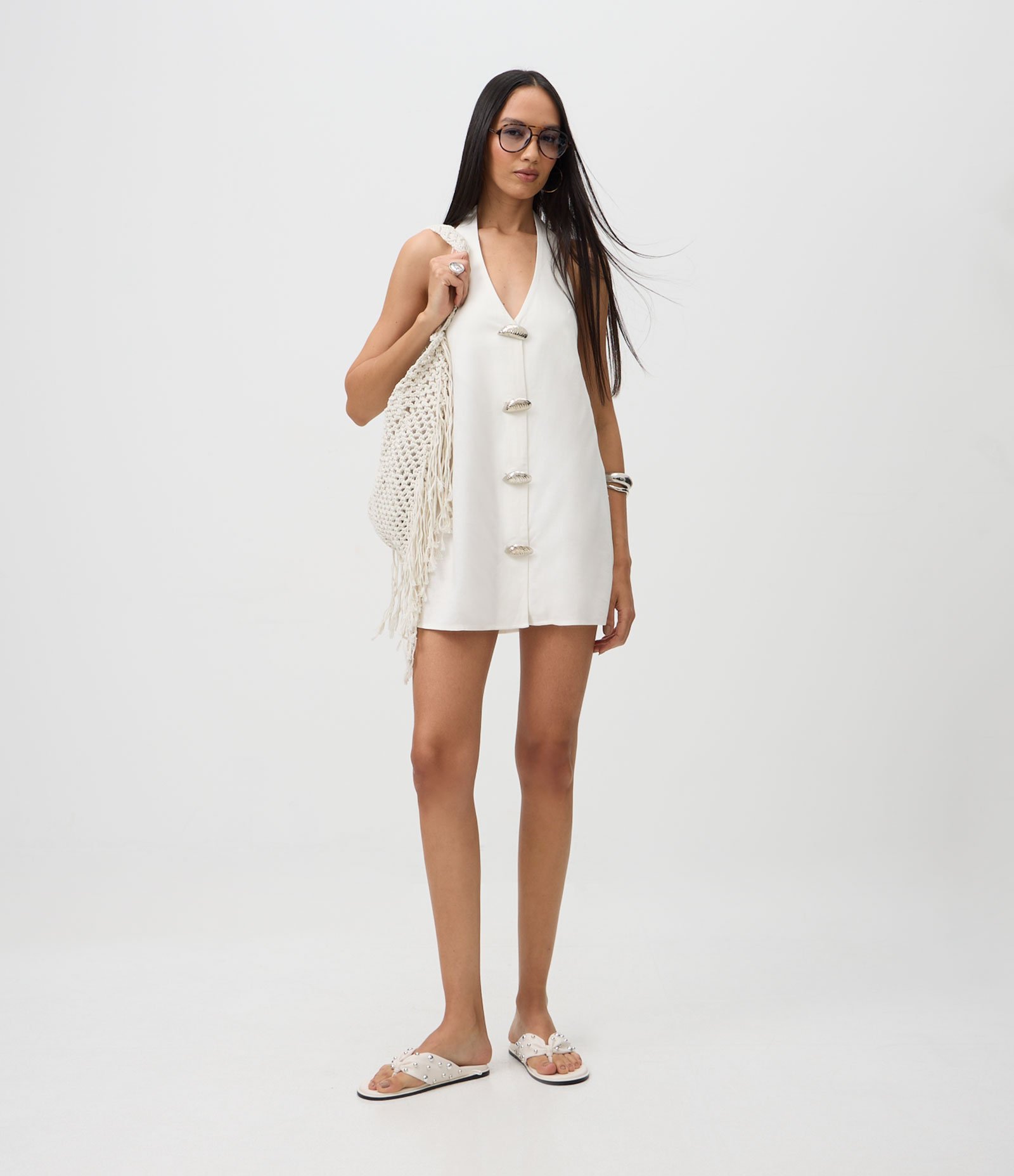 Saída de Praia em Viscolinho com Aviamentos de Concha Off White 2