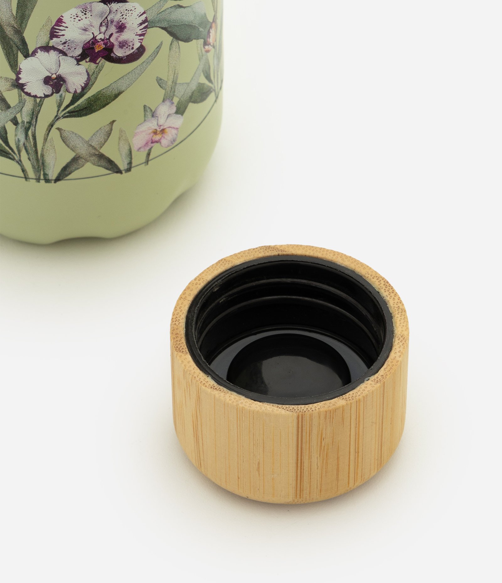Garrafa com Estampa Floral e Tampa de Bambu 750ml Verde 3