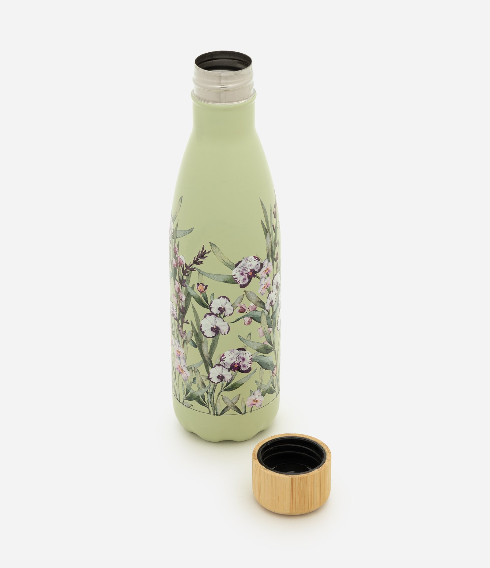 Garrafa com Estampa Floral e Tampa de Bambu 750ml Verde 4