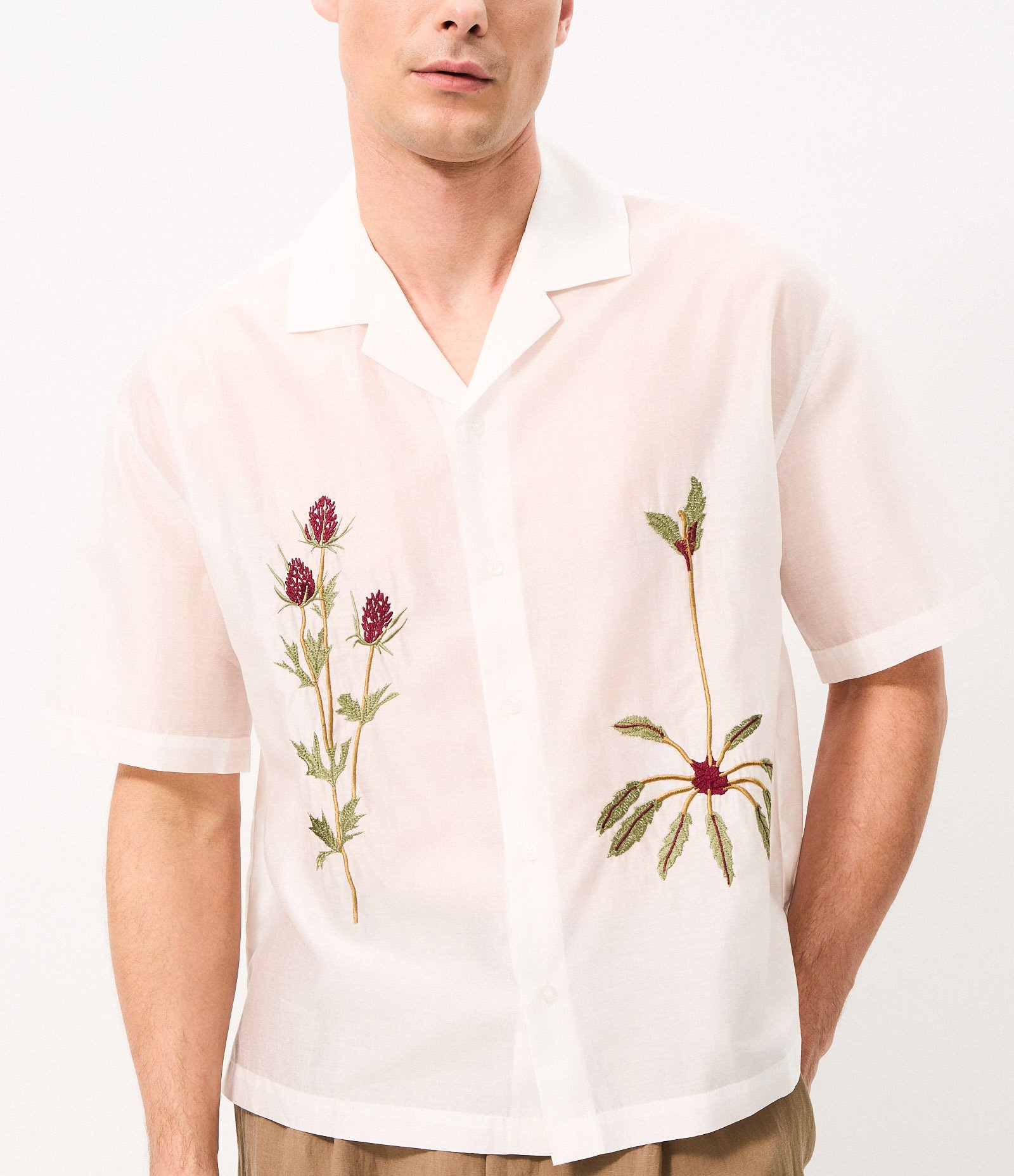 Camisa Boxy Bordada Floral Organza Branco 4