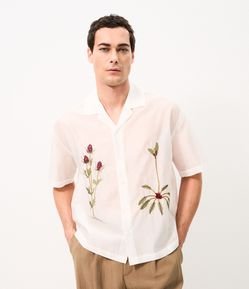 Camisa Boxy Bordada Floral Organza