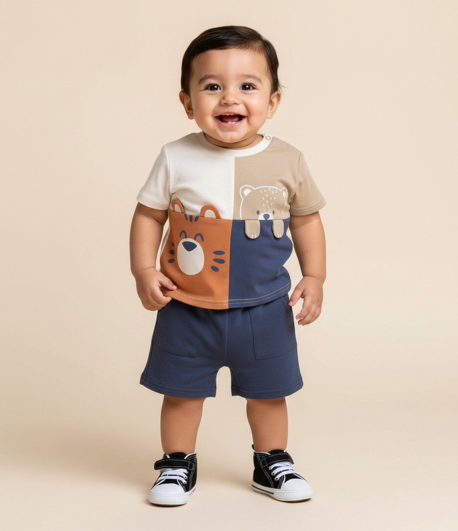 Conjunto Bebê com Estampa Animais – Tam 0 a 18 Meses Bege/Azul 1