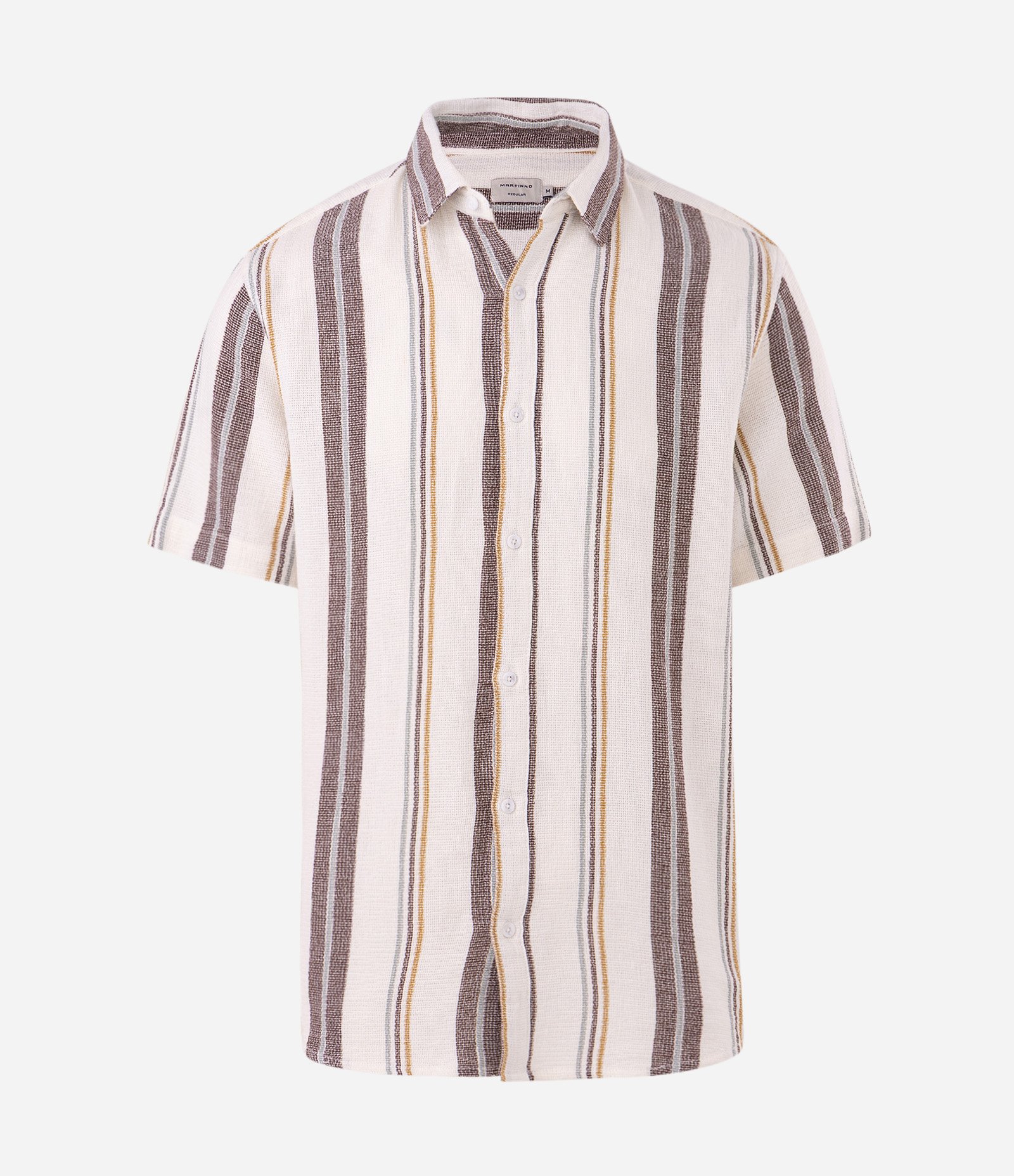 Camisa Manga Curta Listrada Texturizada Marrom 6
